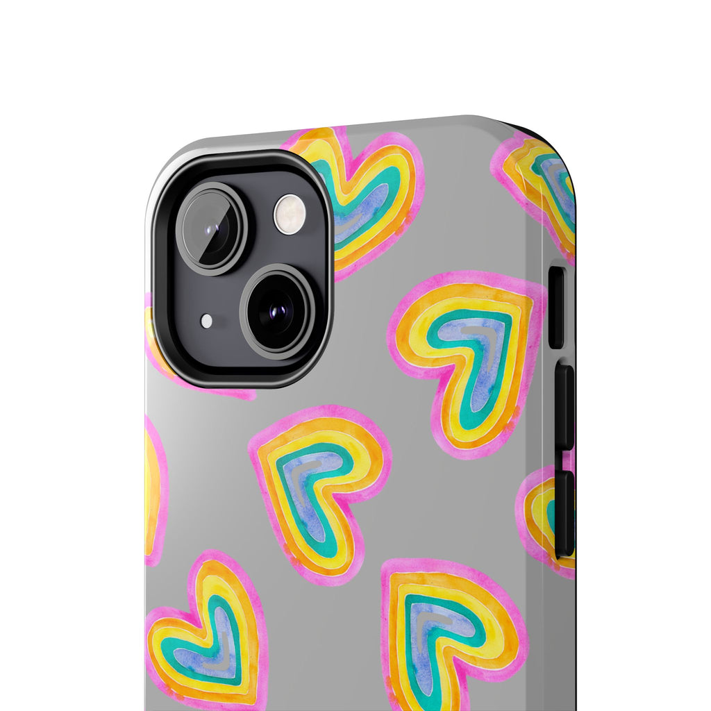 Rainbow Heart Tough Phone Case (For iPhone, Galaxy & More) - Light Grey
