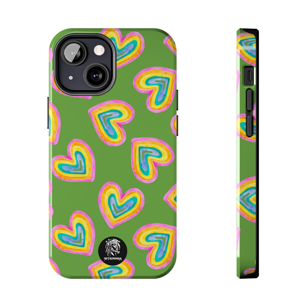 Rainbow Heart Tough Phone Case (For iPhone, Galaxy & More) - Green