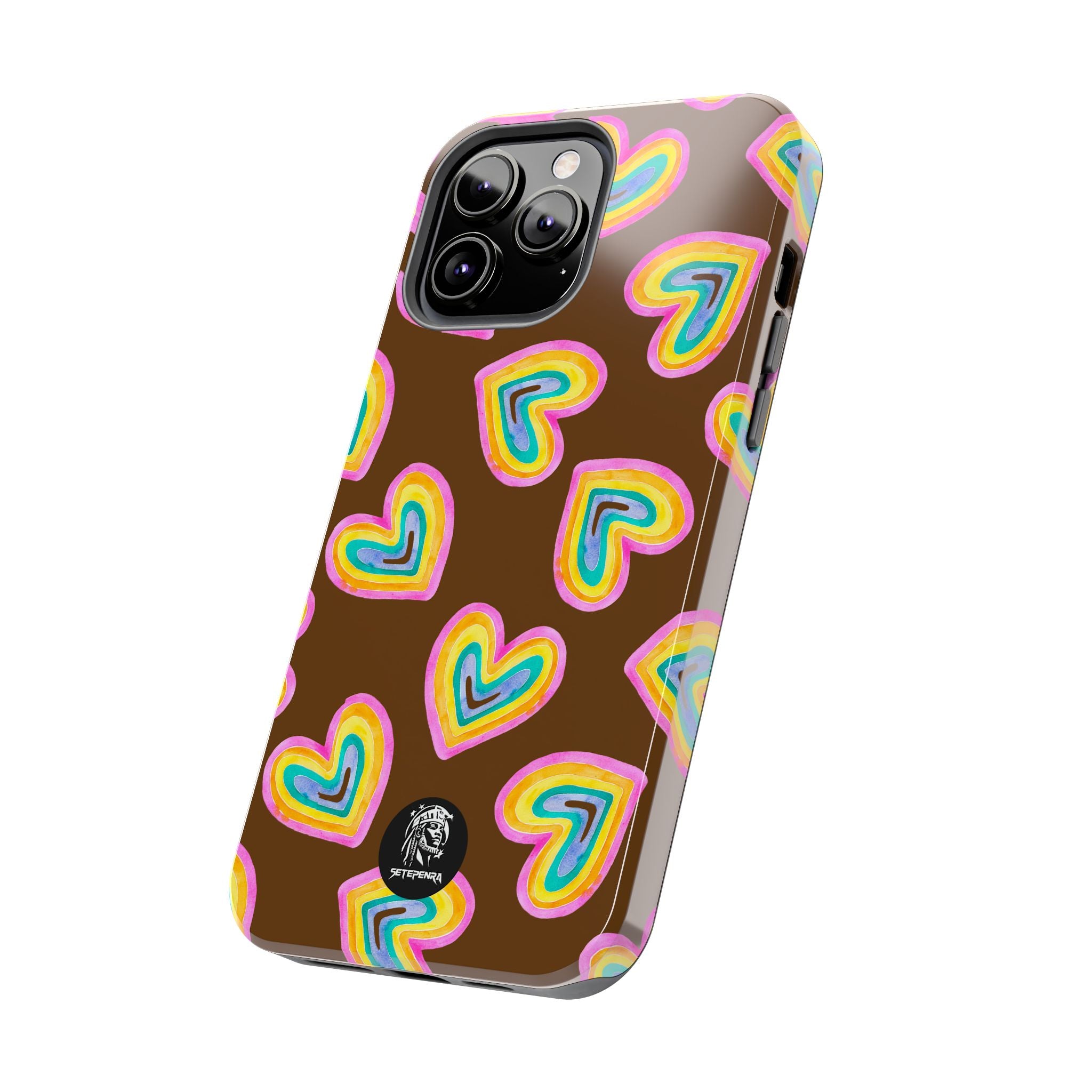Rainbow Heart Tough Phone Case (For iPhone, Galaxy & More) - Brown