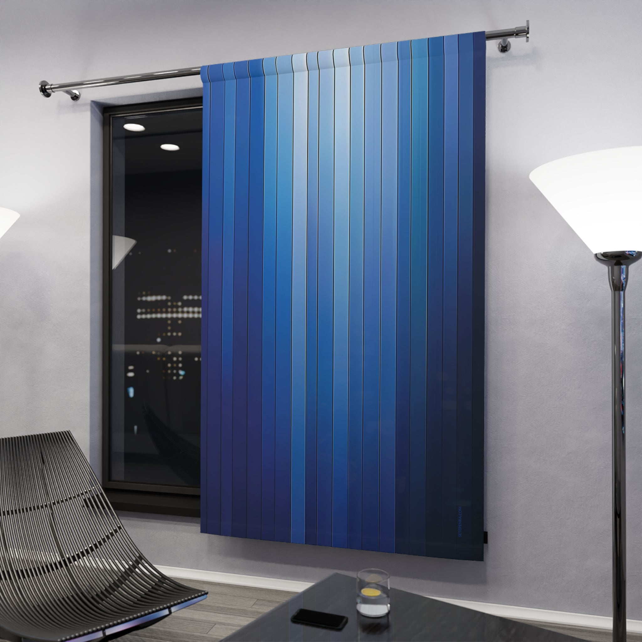 Blue Straights Window Curtains (1 Piece) SETEPENRA Home Decor.