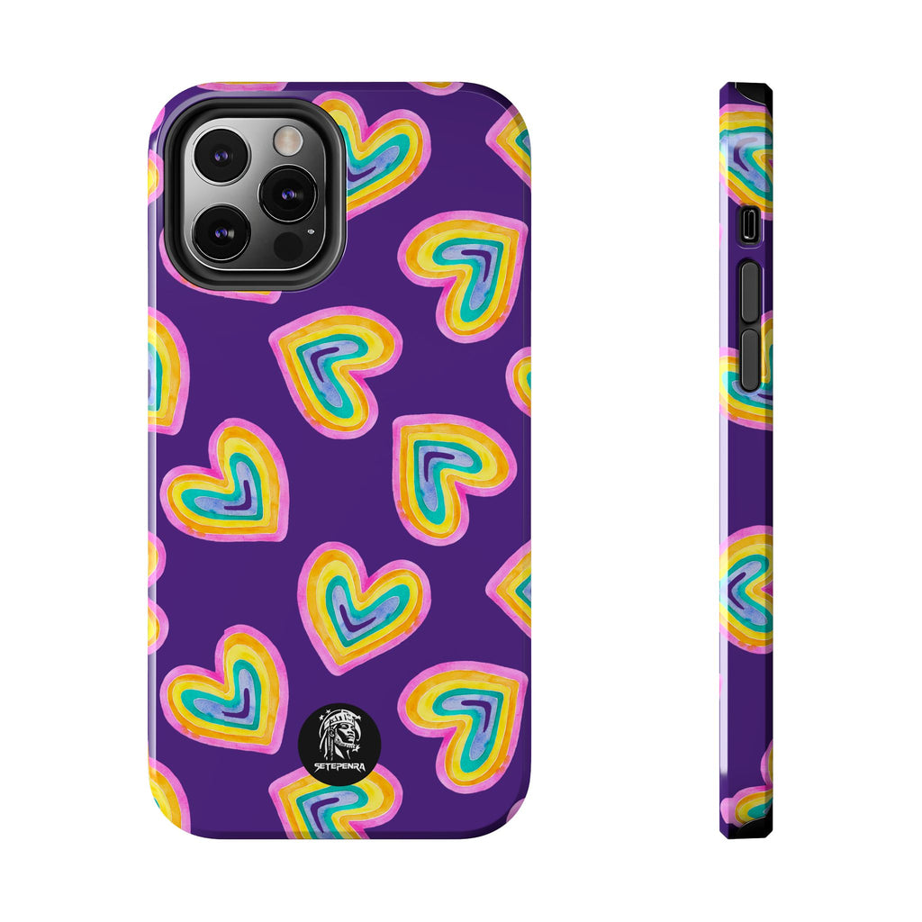 Rainbow Heart Tough Phone Case (For iPhone, Galaxy & More) - Purple SETEPENRA Phone Case.