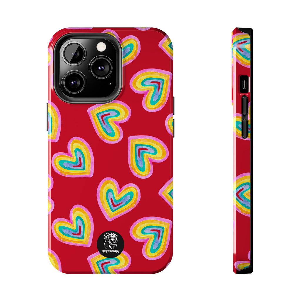 Rainbow Heart Tough Phone Case (For iPhone, Galaxy & More) - Dark Red SETEPENRA Phone Case.