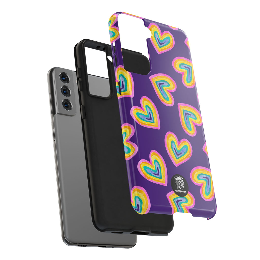 Rainbow Heart Tough Phone Case (For iPhone, Galaxy & More) - Purple