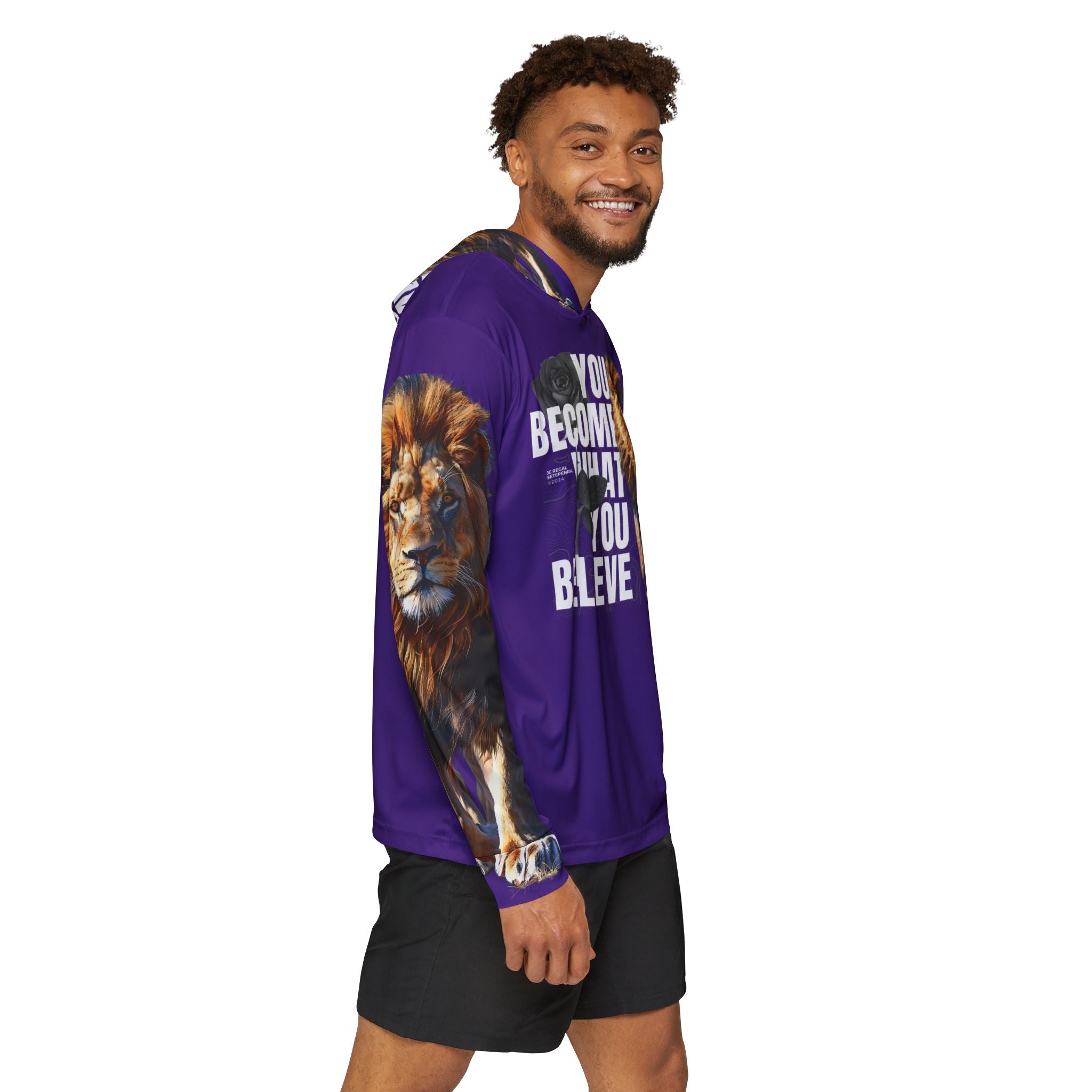 You Become What You Believe Men's Sports Warmup Hoodie (Purple) SETEPENRA All Over Prints.