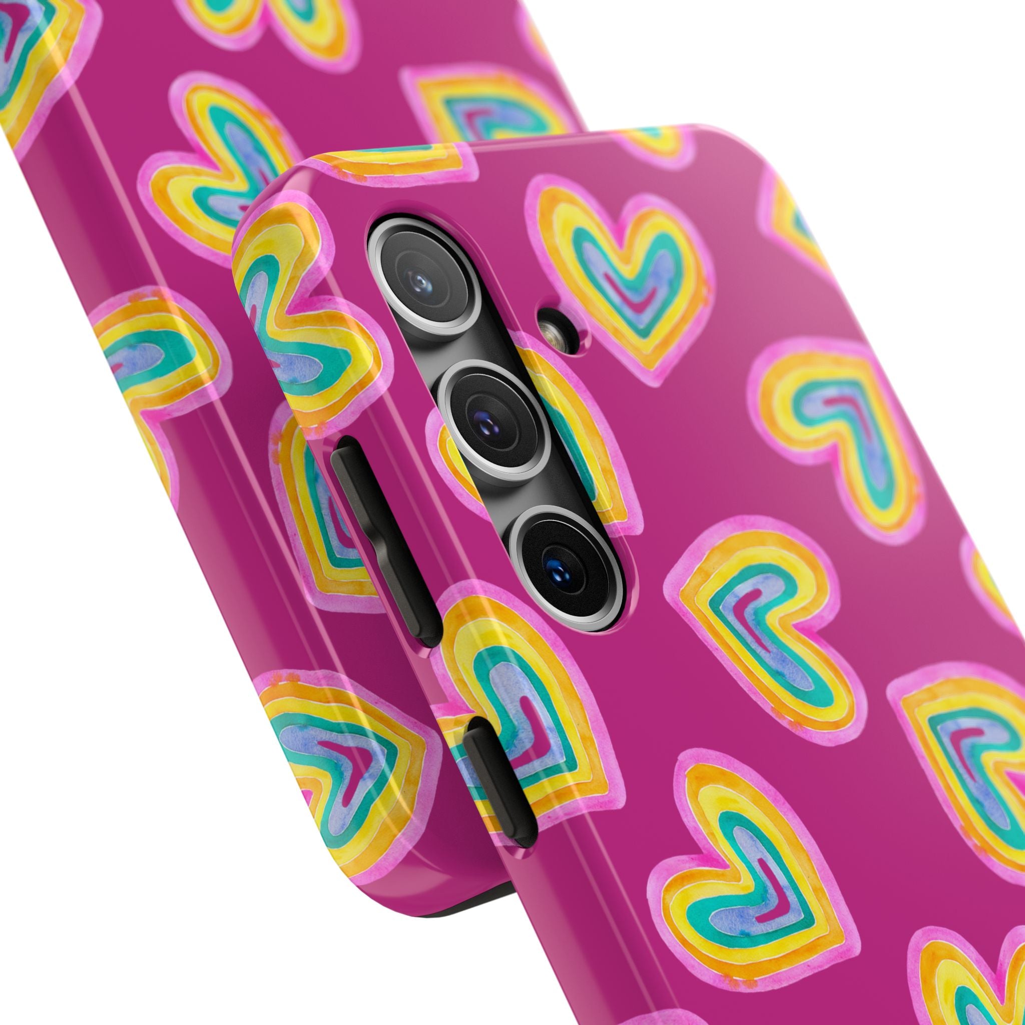 Rainbow Heart Tough Phone Case (For iPhone, Galaxy & More) - Pink