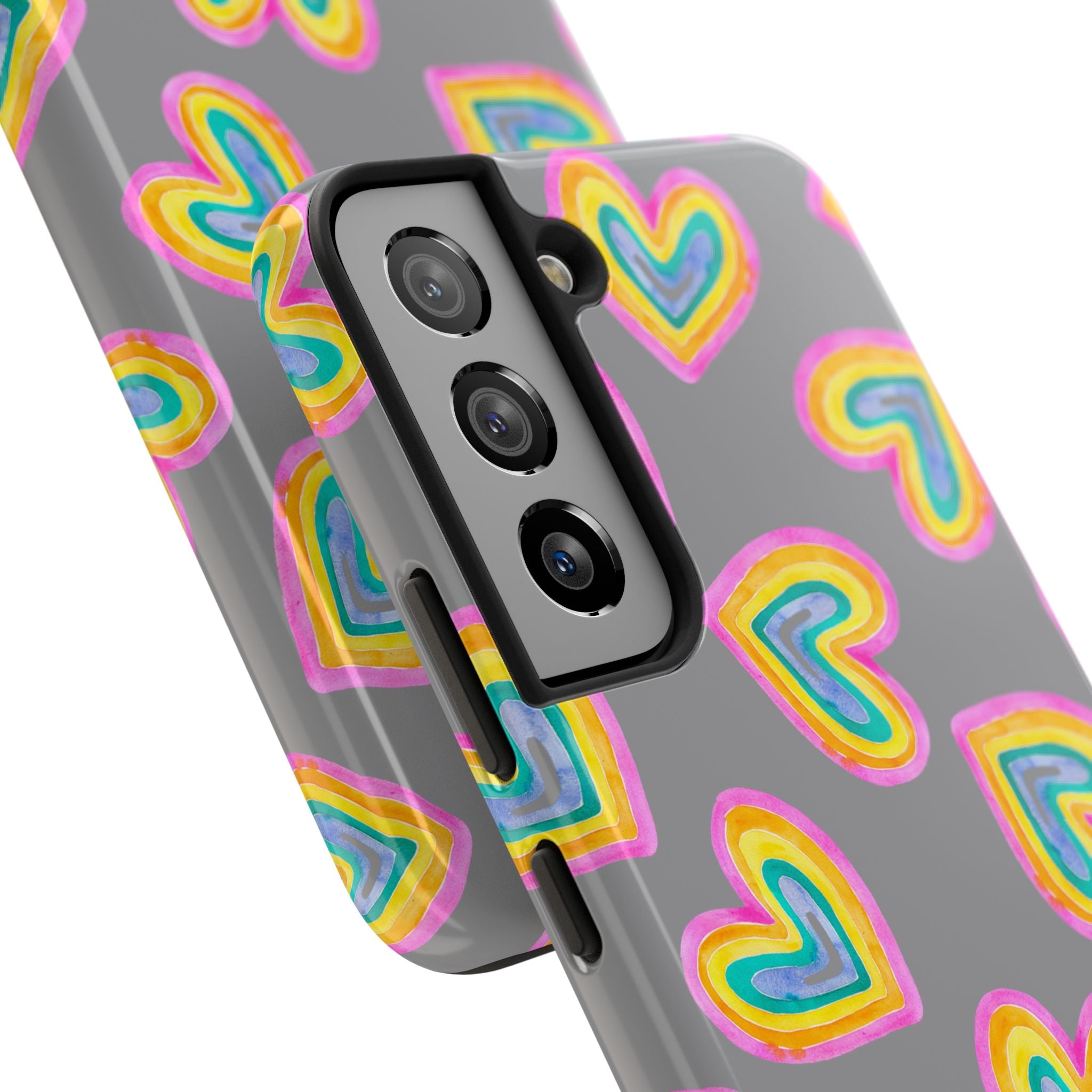 Rainbow Heart Tough Phone Case (For iPhone, Galaxy & More) - Grey