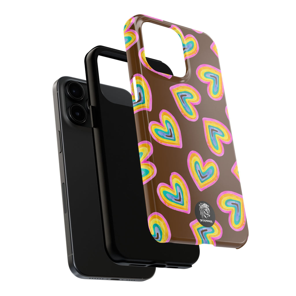 Rainbow Heart Tough Phone Case (For iPhone, Galaxy & More) - Brown