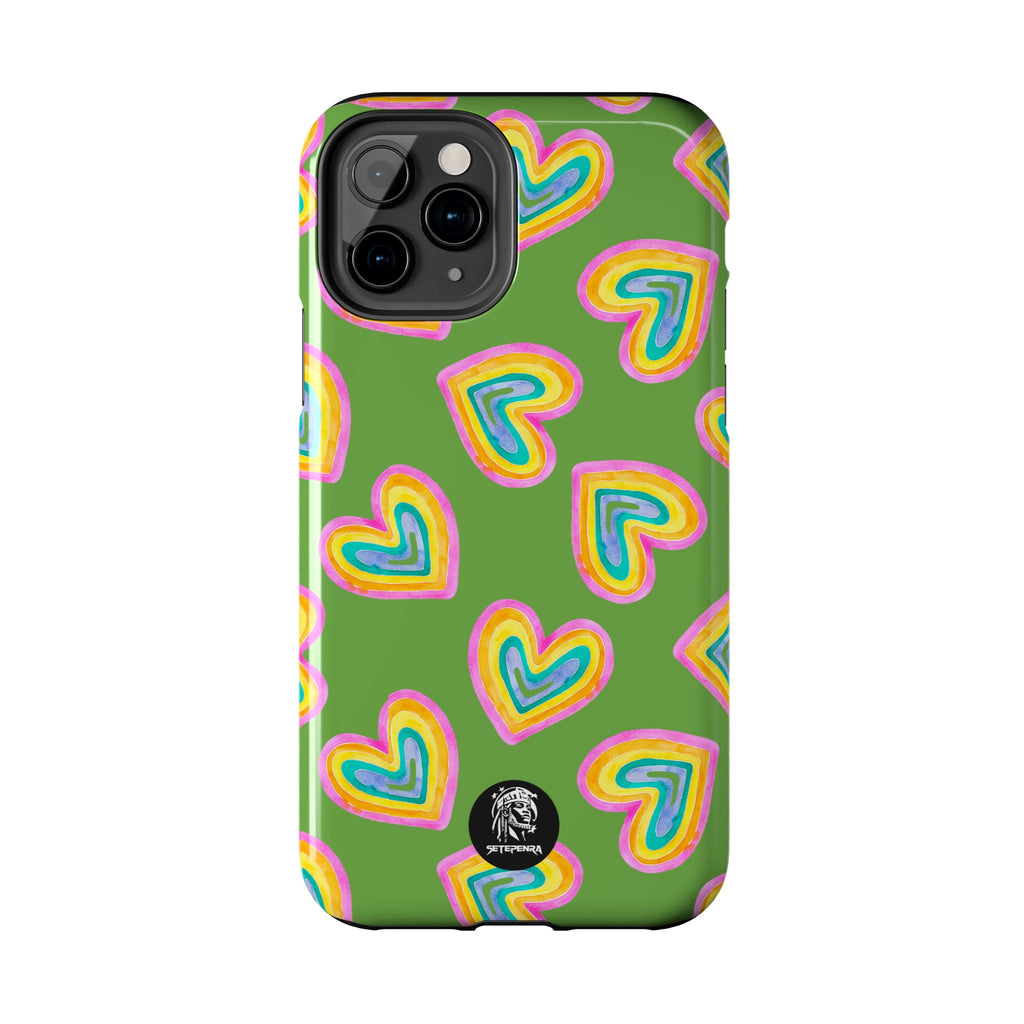 Rainbow Heart Tough Phone Case (For iPhone, Galaxy & More) - Green
