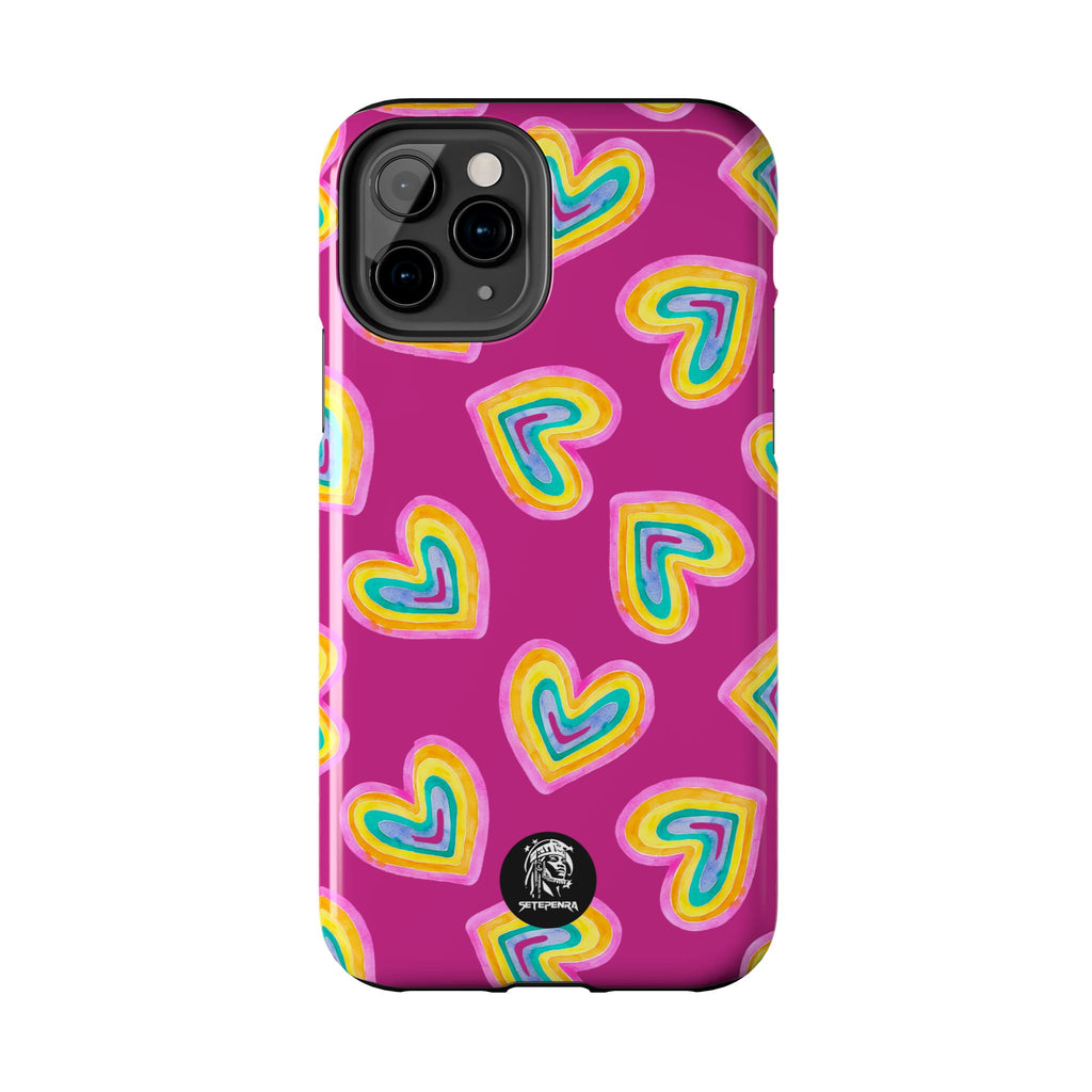 Rainbow Heart Tough Phone Case (For iPhone, Galaxy & More) - Pink