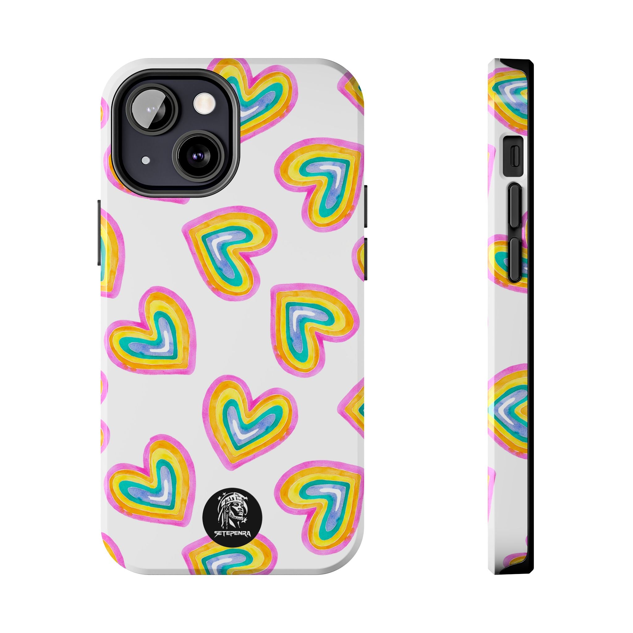 Rainbow Heart Tough Phone Case (For iPhone, Galaxy & More) - White SETEPENRA Phone Case.