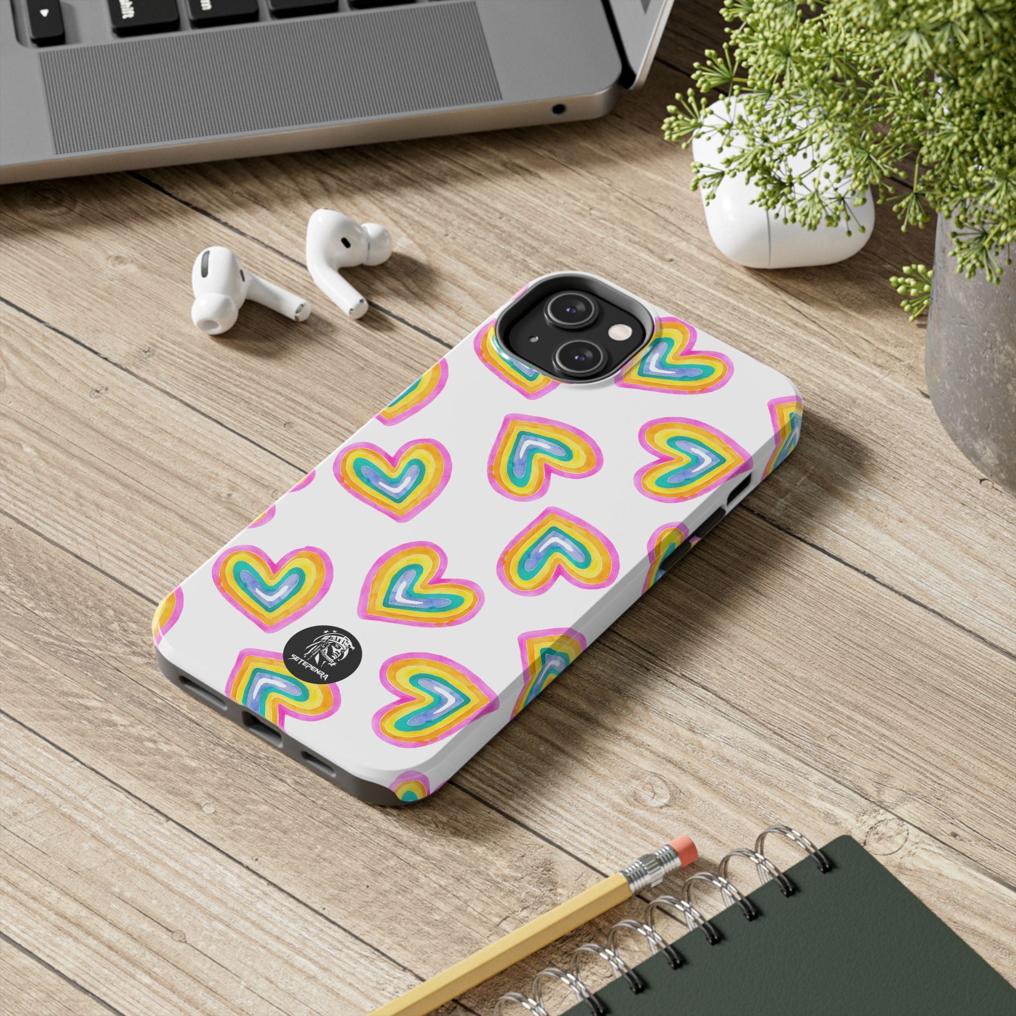 Rainbow Heart Tough Phone Case (For iPhone, Galaxy & More) - White