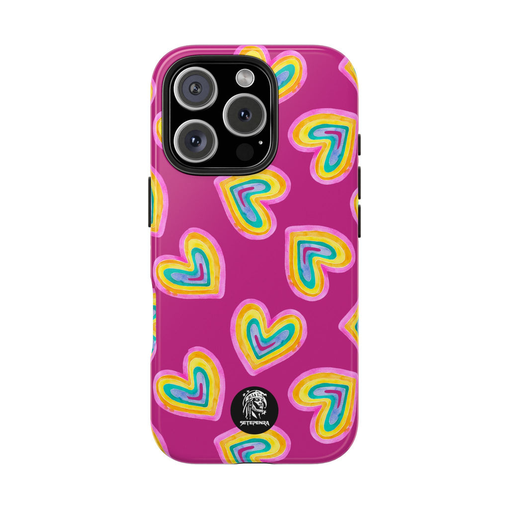 Rainbow Heart Tough Phone Case (For iPhone, Galaxy & More) - Pink