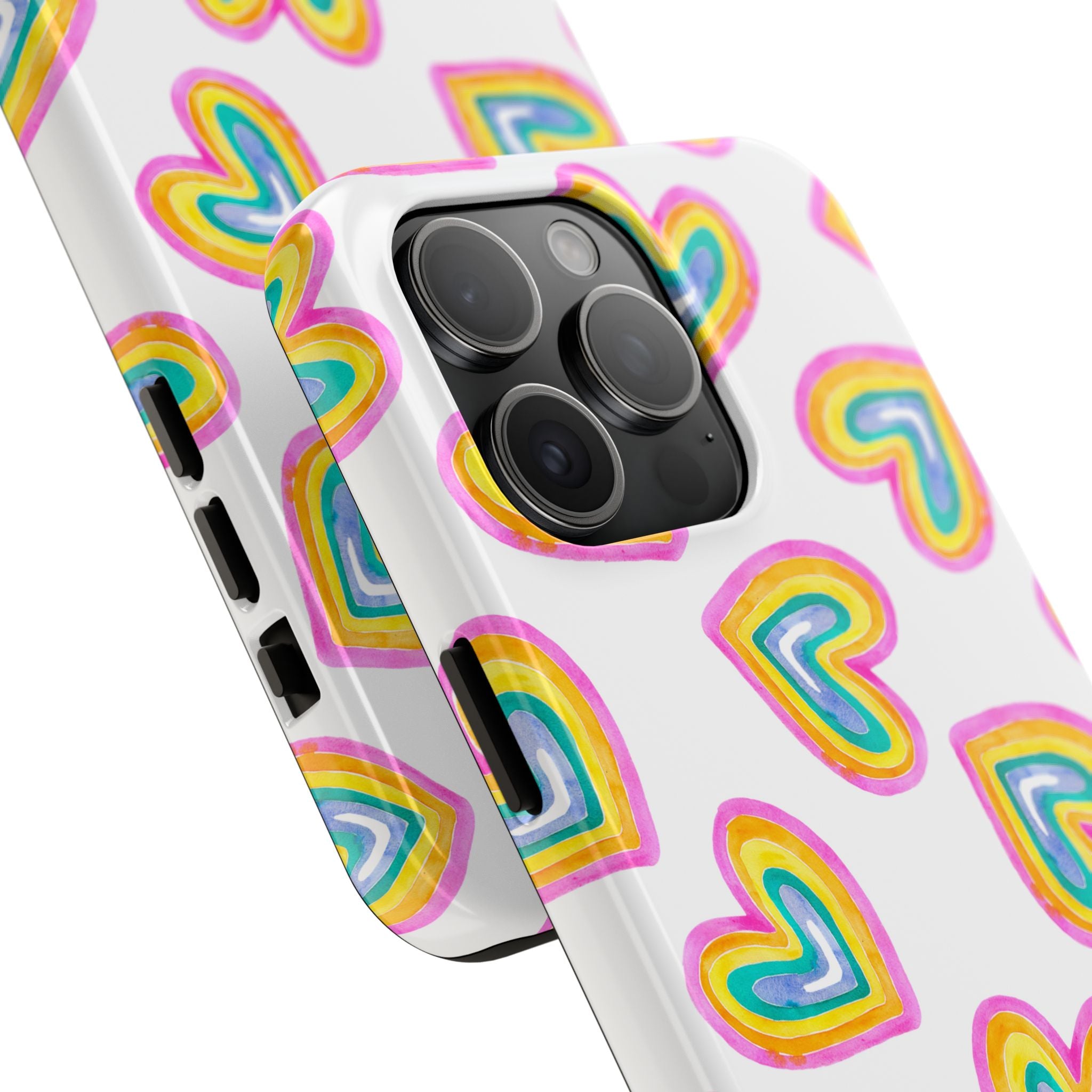 Rainbow Heart Tough Phone Case (For iPhone, Galaxy & More) - White