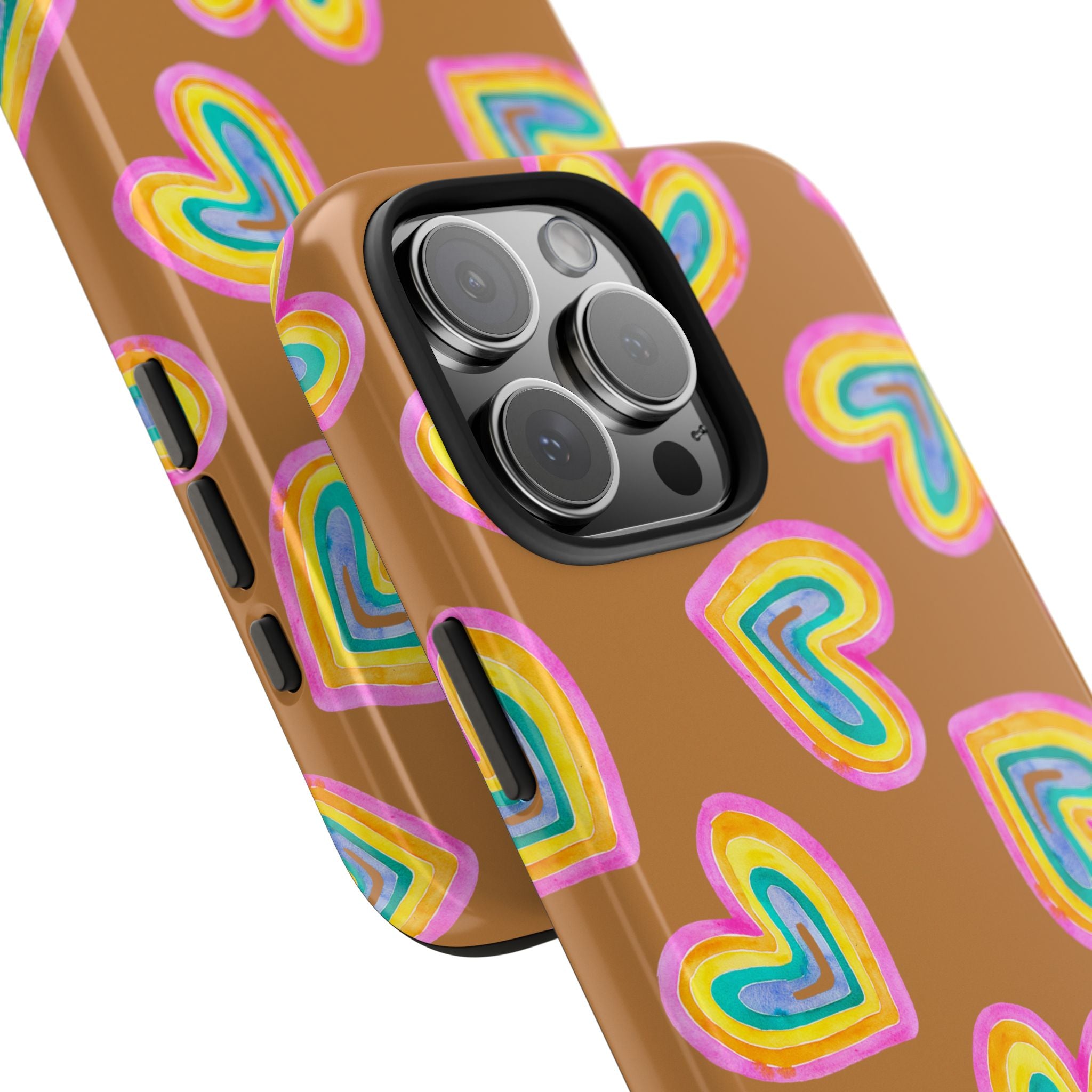 Rainbow Heart Tough Phone Case (For iPhone, Galaxy & More) - Light Brown