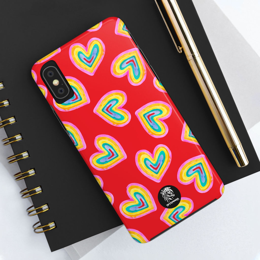 Rainbow Heart Tough Phone Case (For iPhone, Galaxy & More) - Red
