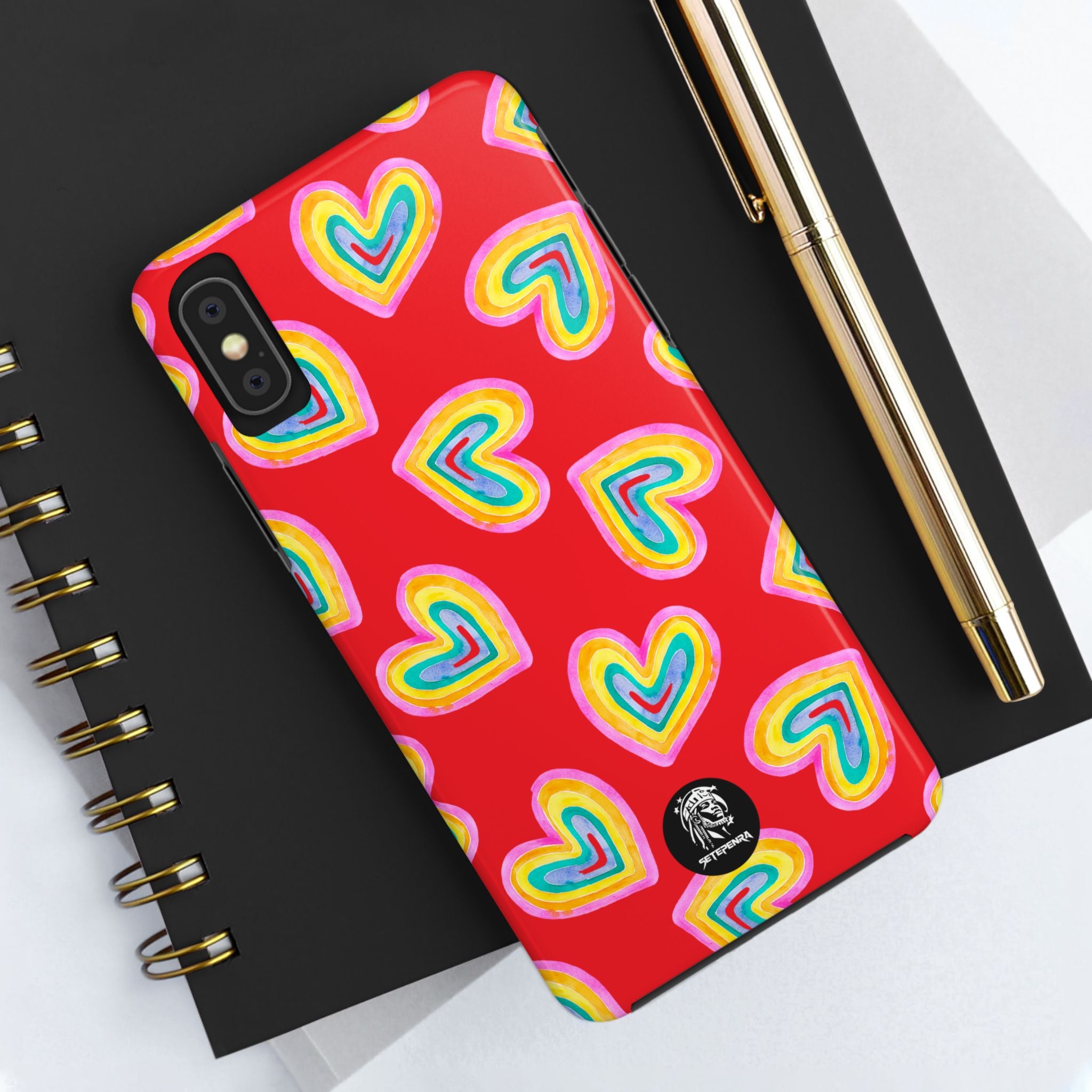 Rainbow Heart Tough Phone Case (For iPhone, Galaxy & More) - Red
