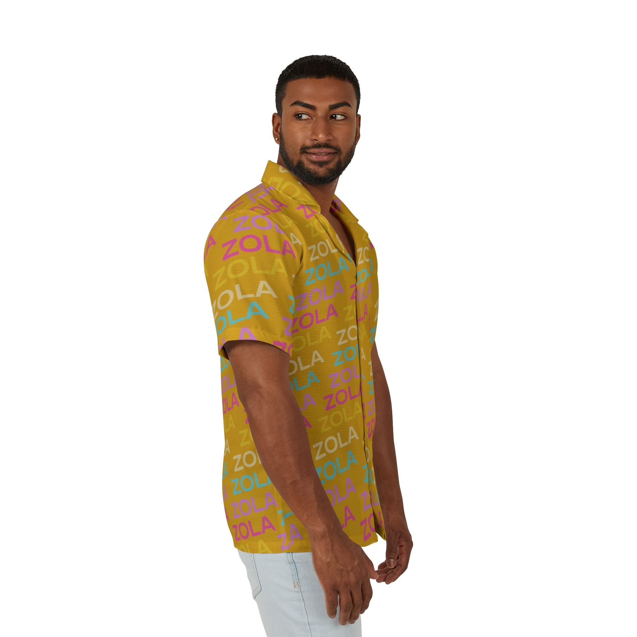 Zola Men's Hawaiian Camp Shirt (Gold) SETEPENRA All Over Prints.