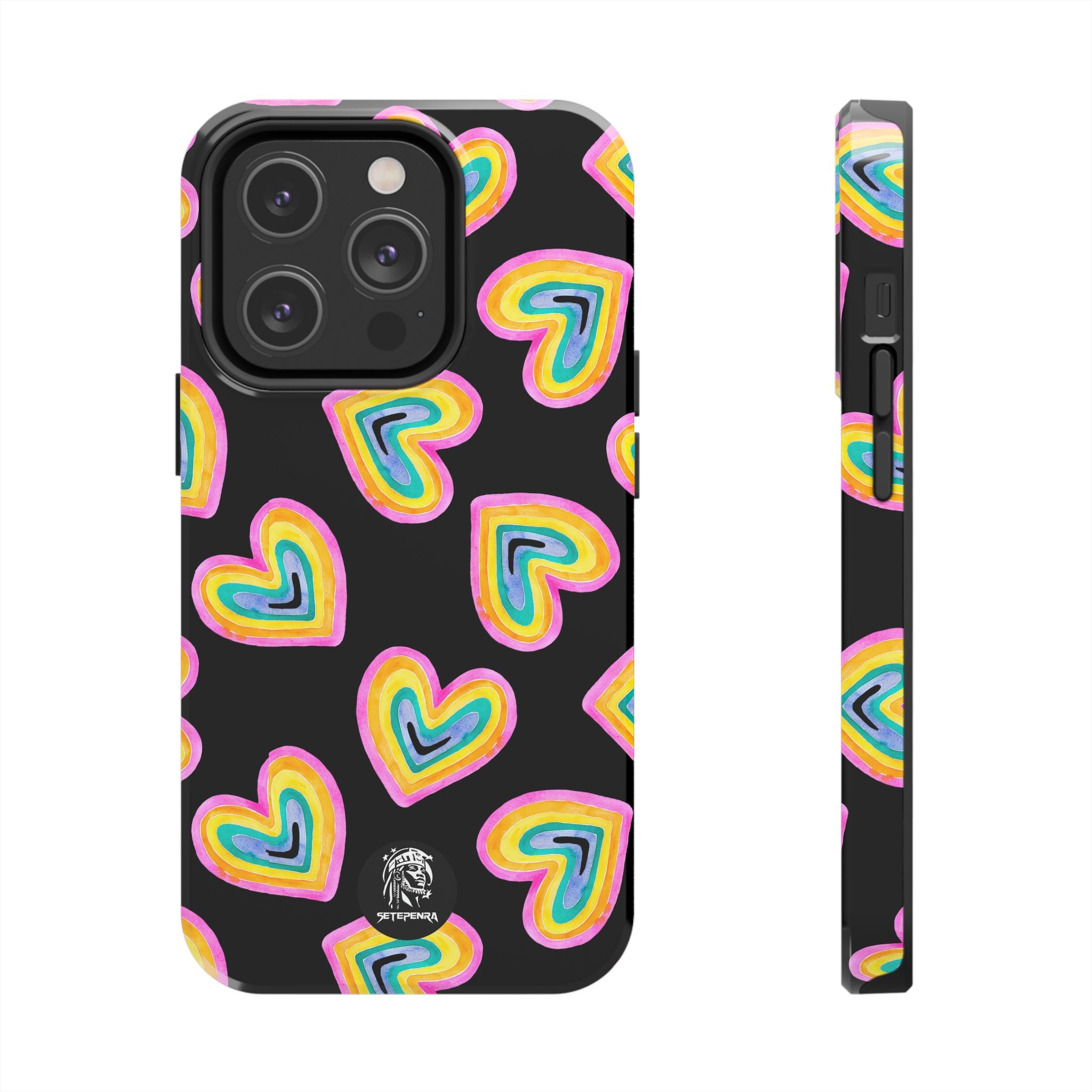 Rainbow Heart Tough Phone Case (For iPhone, Galaxy & More) - Black SETEPENRA Phone Case.