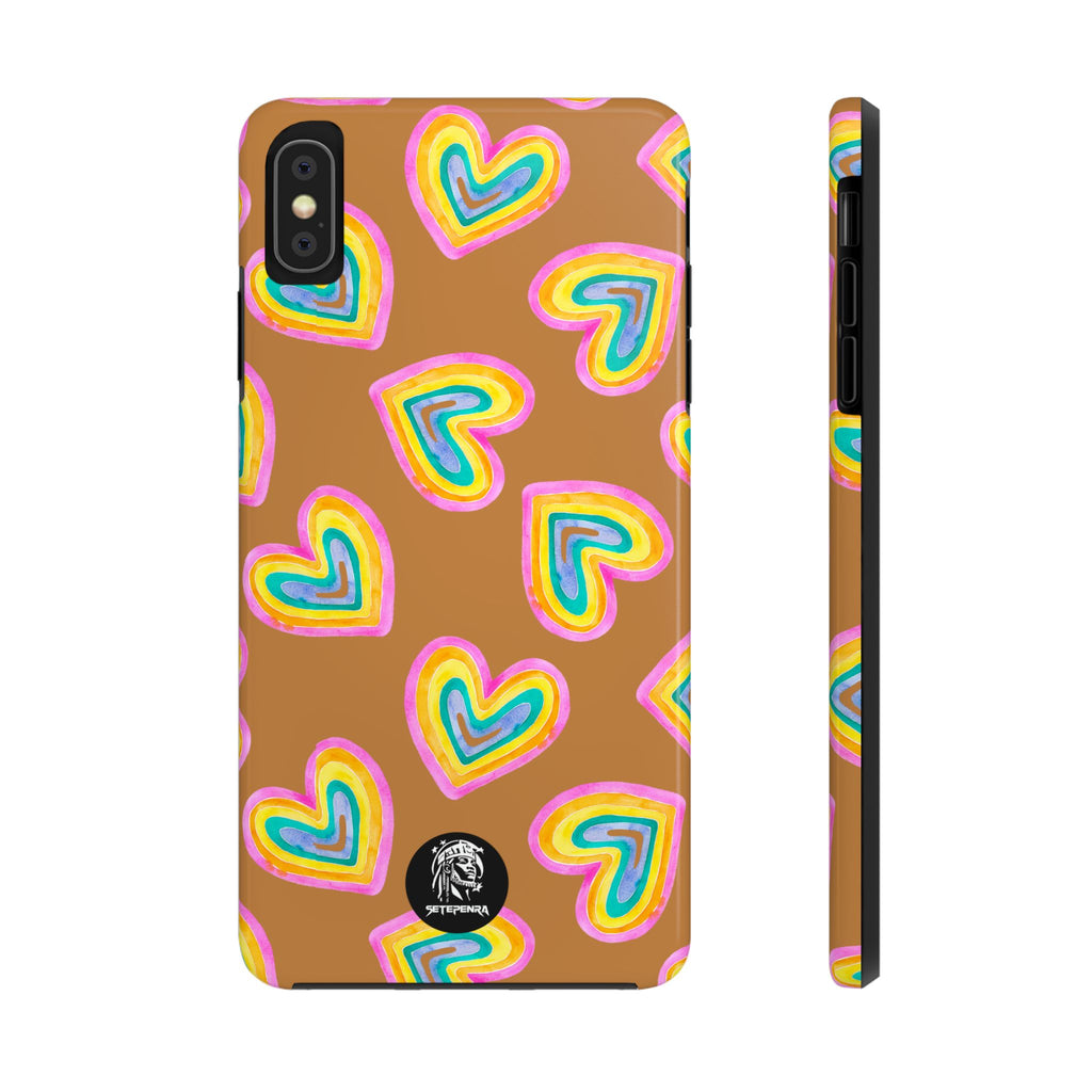 Rainbow Heart Tough Phone Case (For iPhone, Galaxy & More) - Light Brown