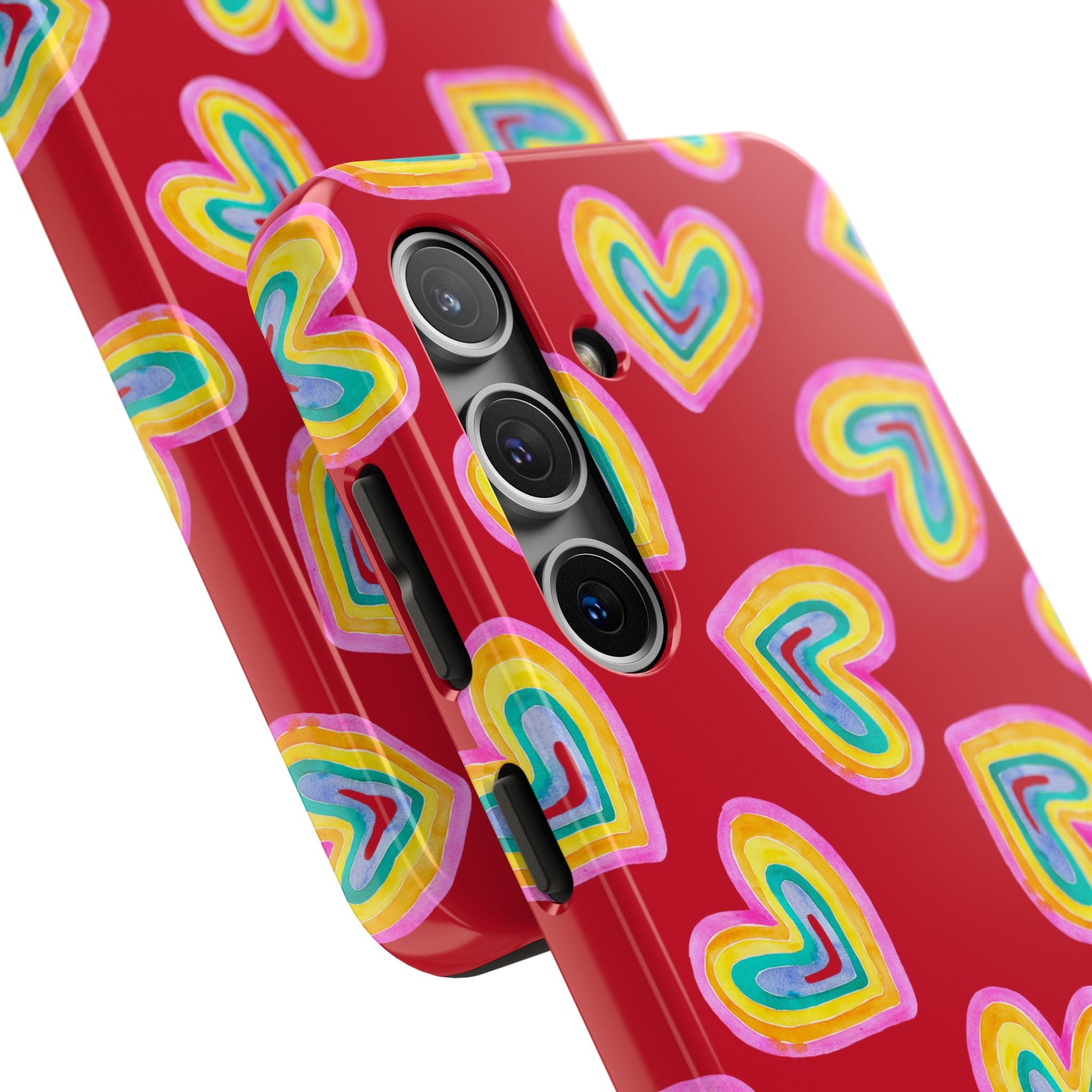 Rainbow Heart Tough Phone Case (For iPhone, Galaxy & More) - Dark Red