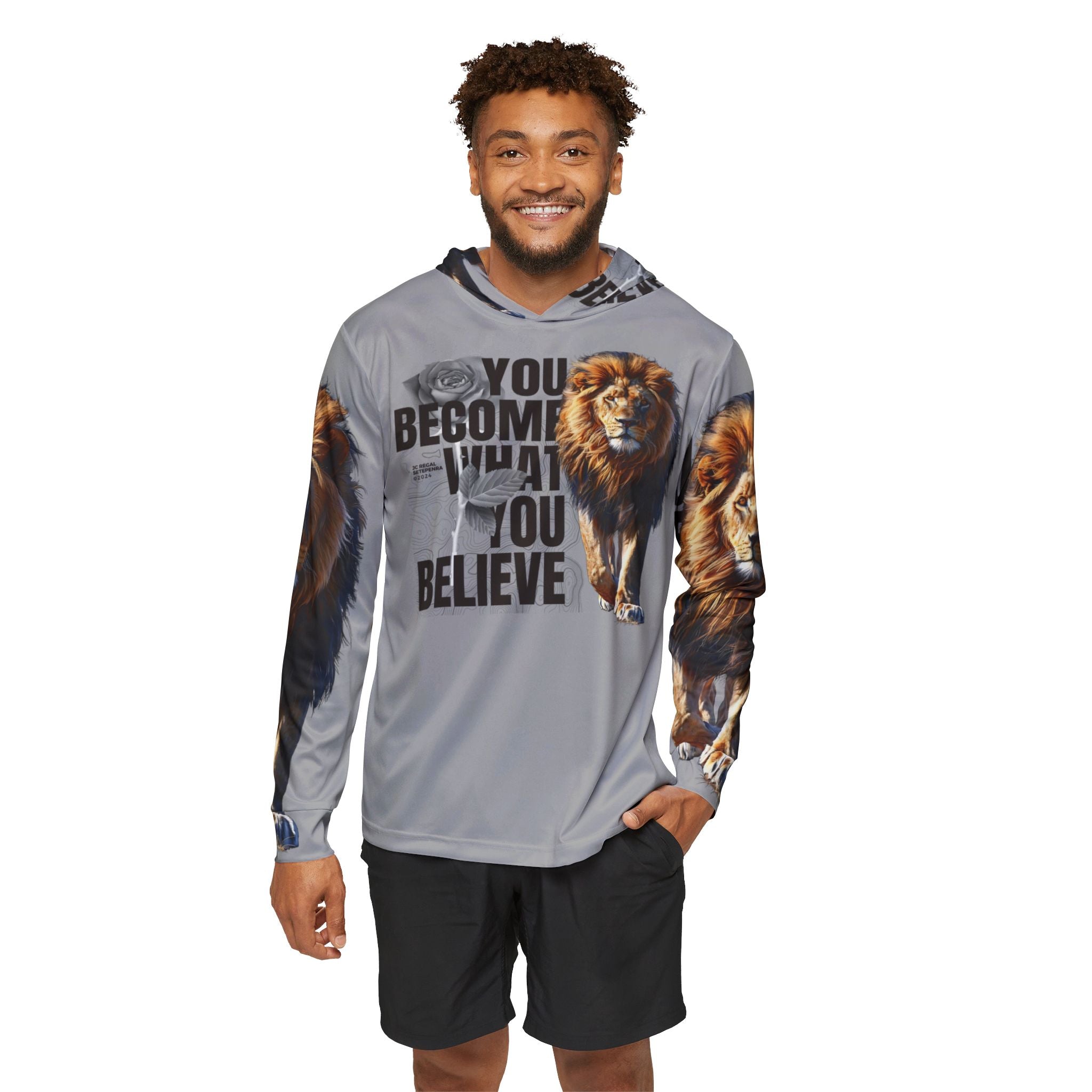 You Become What You Believe Men's Sports Warmup Hoodie (Light Grey) SETEPENRA All Over Prints.