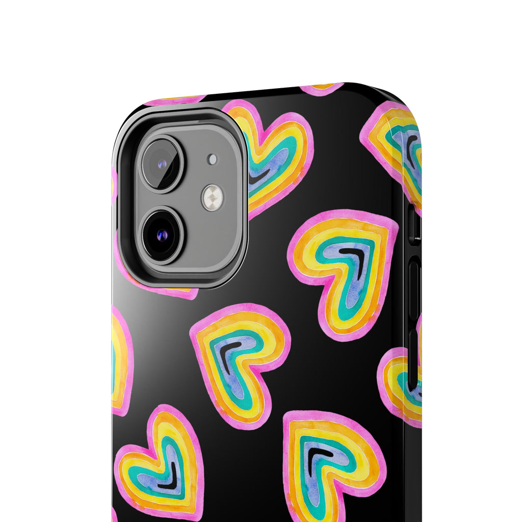 Rainbow Heart Tough Phone Case (For iPhone, Galaxy & More) - Black