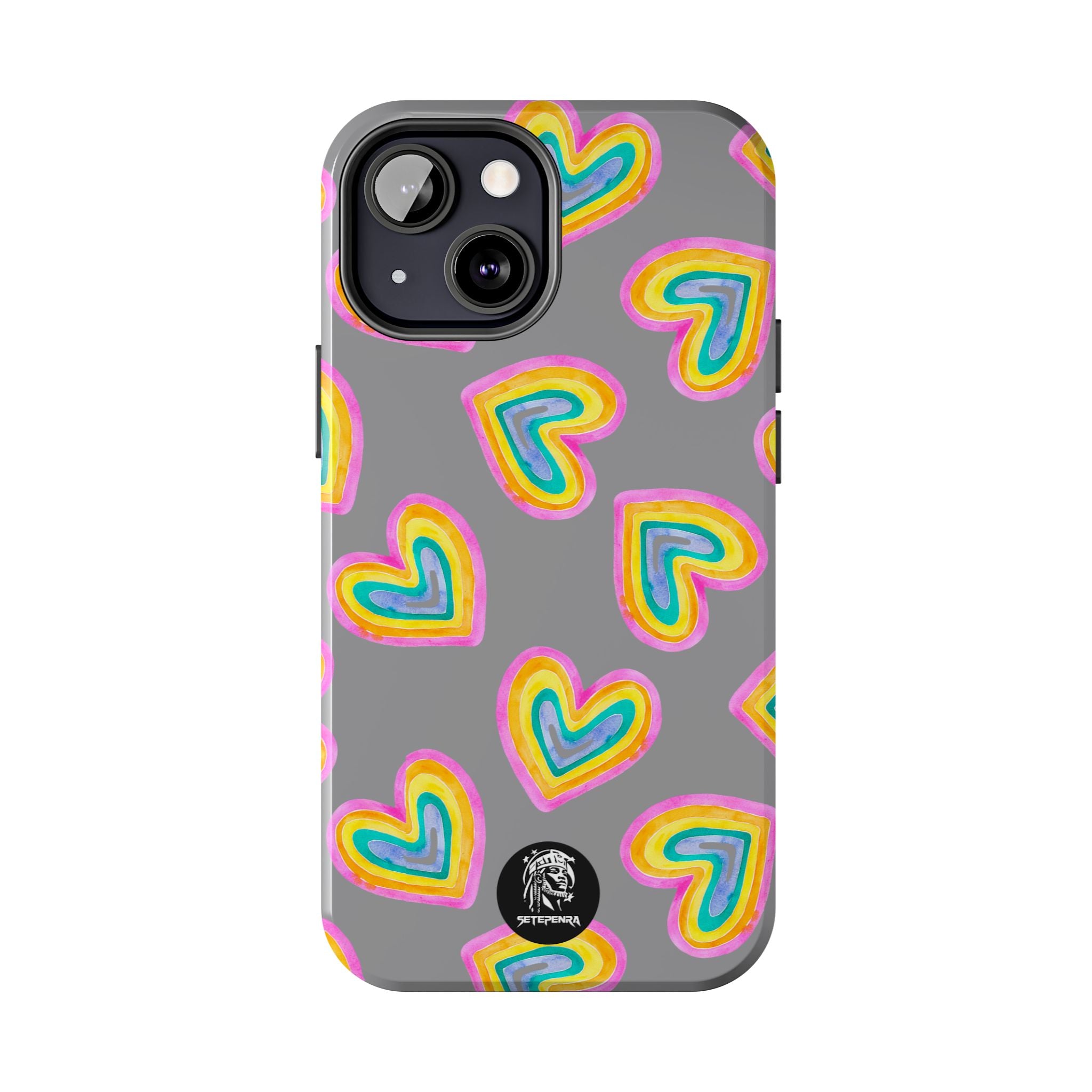 Rainbow Heart Tough Phone Case (For iPhone, Galaxy & More) - Grey