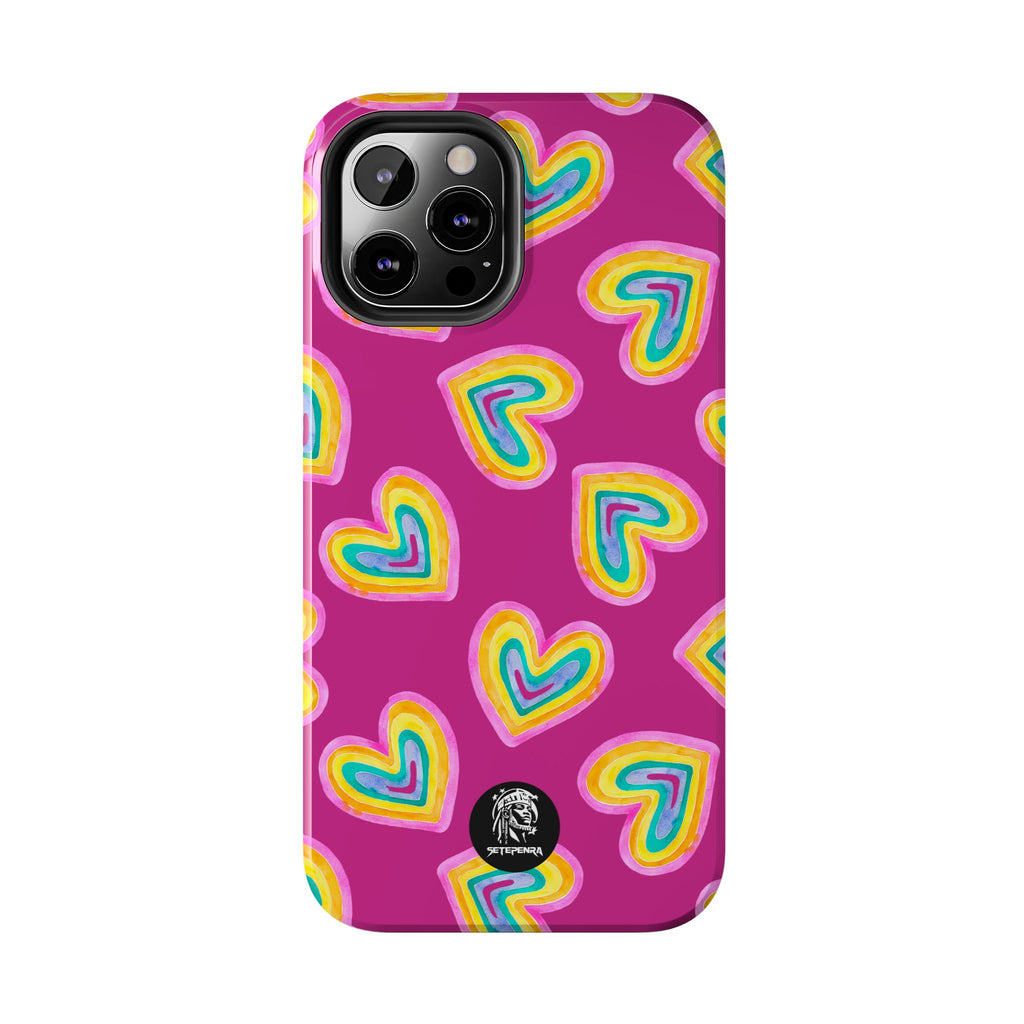 Rainbow Heart Tough Phone Case (For iPhone, Galaxy & More) - Pink