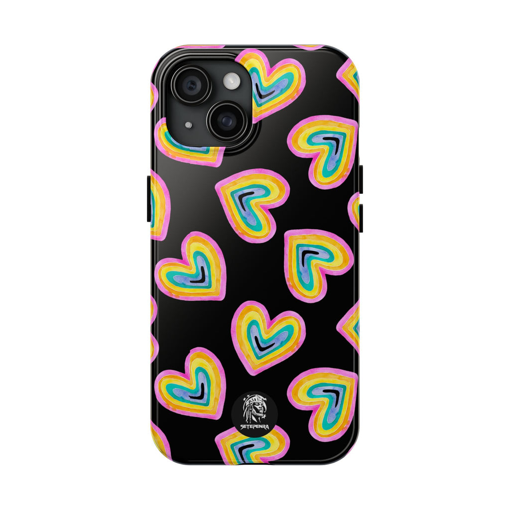 Rainbow Heart Tough Phone Case (For iPhone, Galaxy & More) - Black