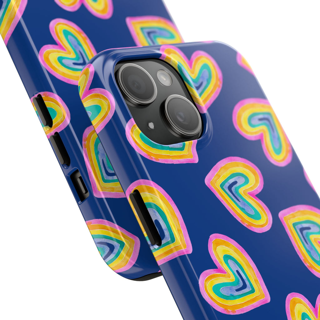 Rainbow Heart Tough Phone Case (For iPhone, Galaxy & More) - Dark Blue