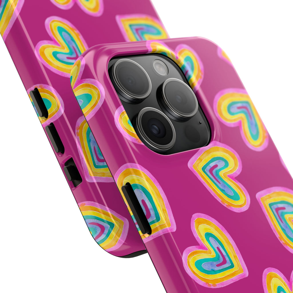 Rainbow Heart Tough Phone Case (For iPhone, Galaxy & More) - Pink