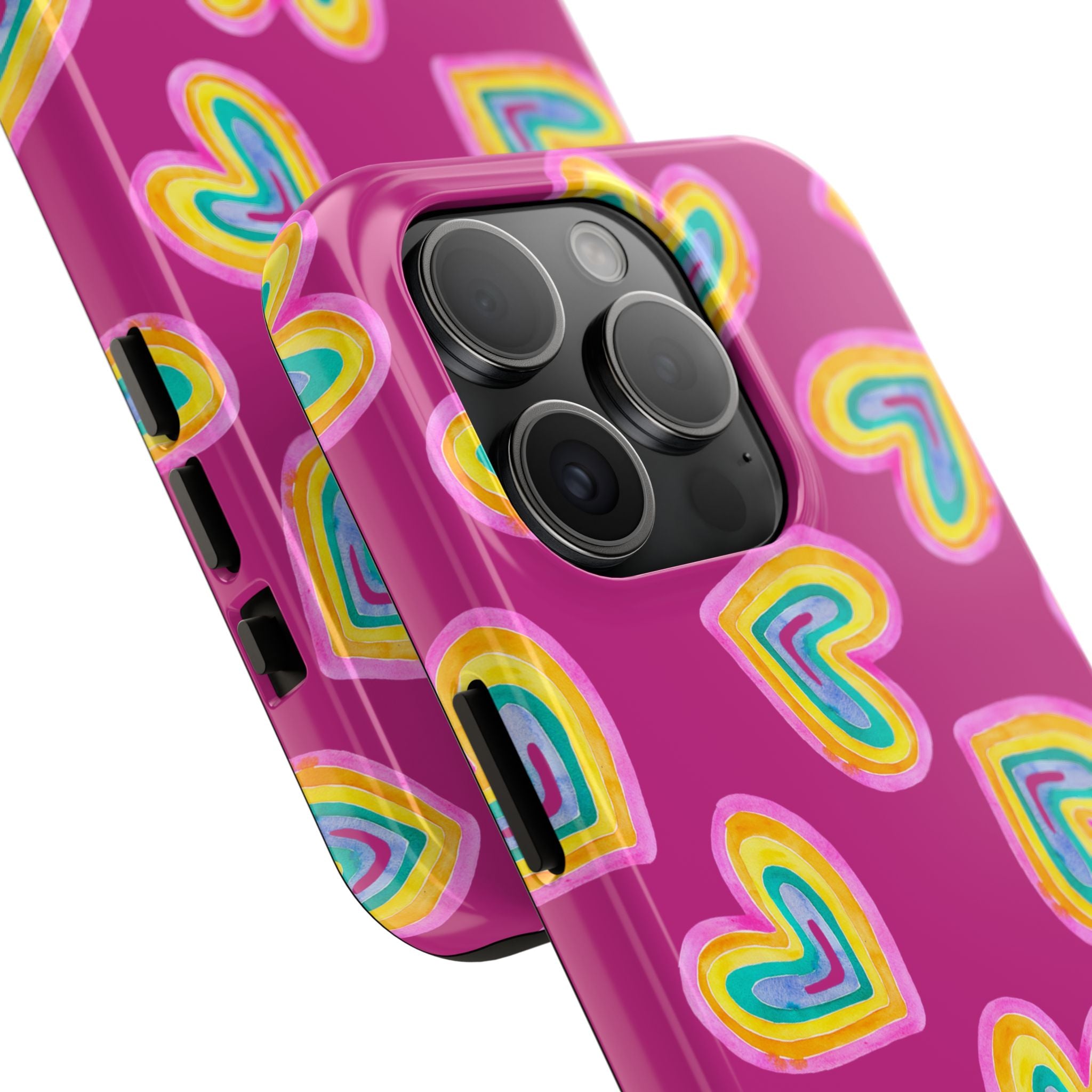 Rainbow Heart Tough Phone Case (For iPhone, Galaxy & More) - Pink