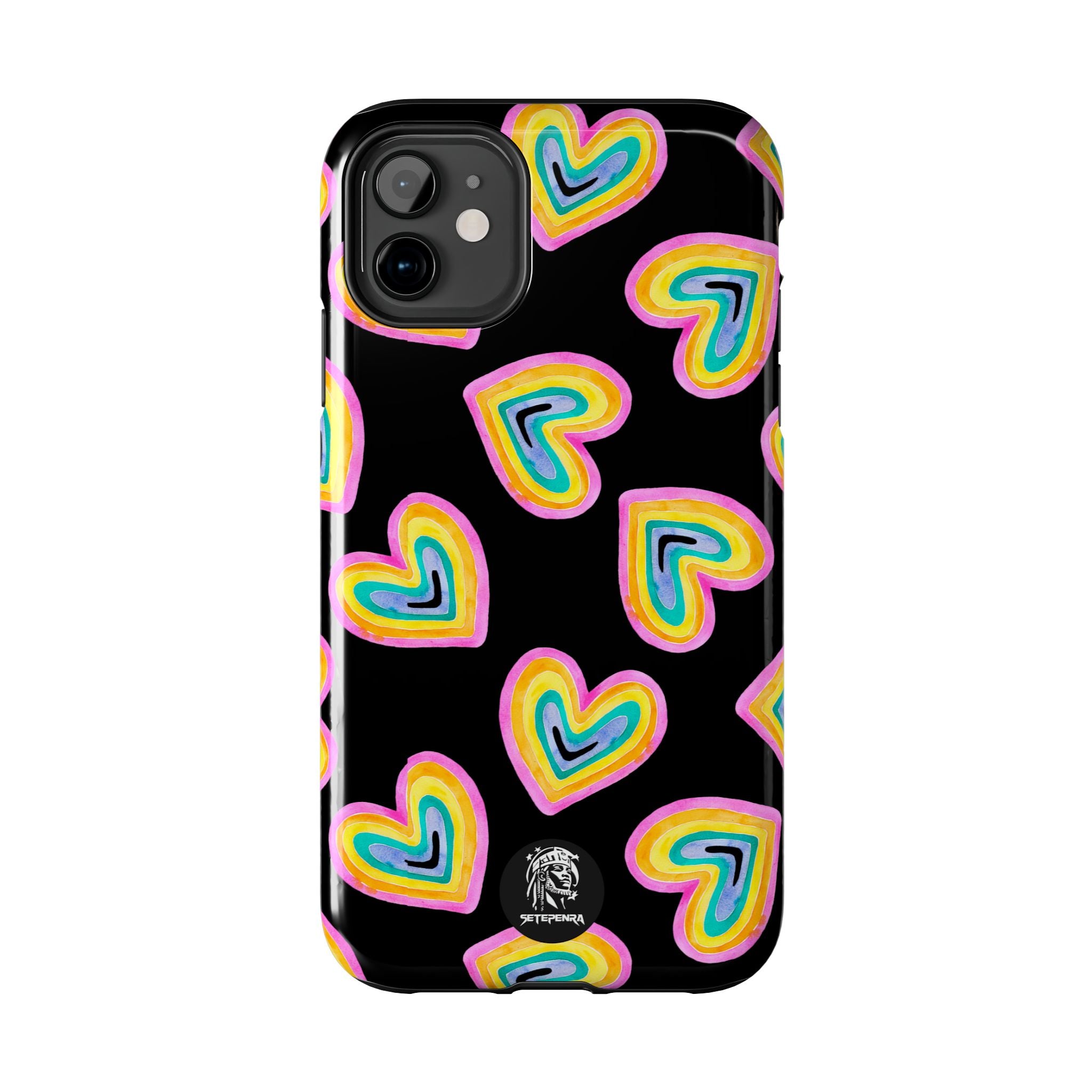 Rainbow Heart Tough Phone Case (For iPhone, Galaxy & More) - Black