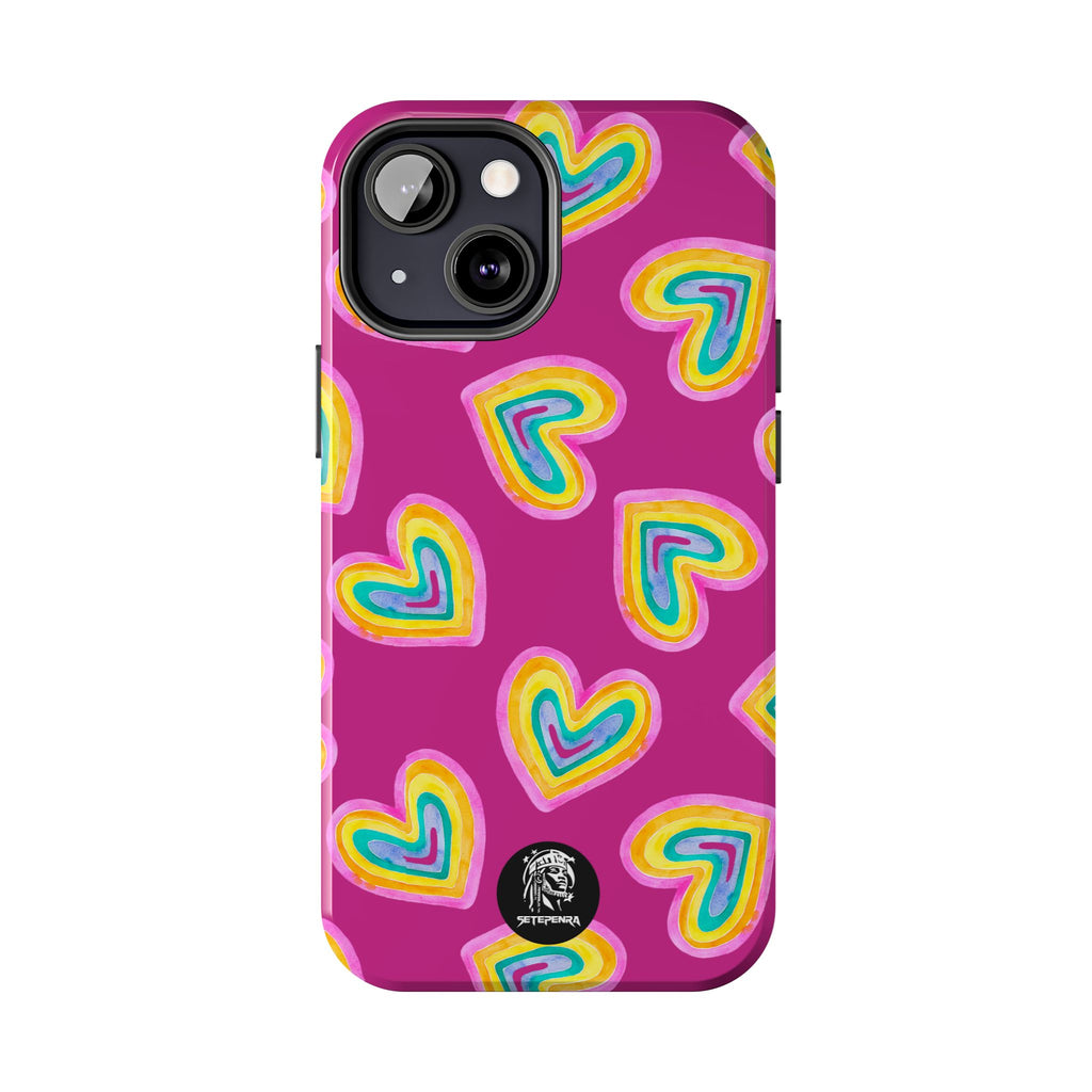 Rainbow Heart Tough Phone Case (For iPhone, Galaxy & More) - Pink