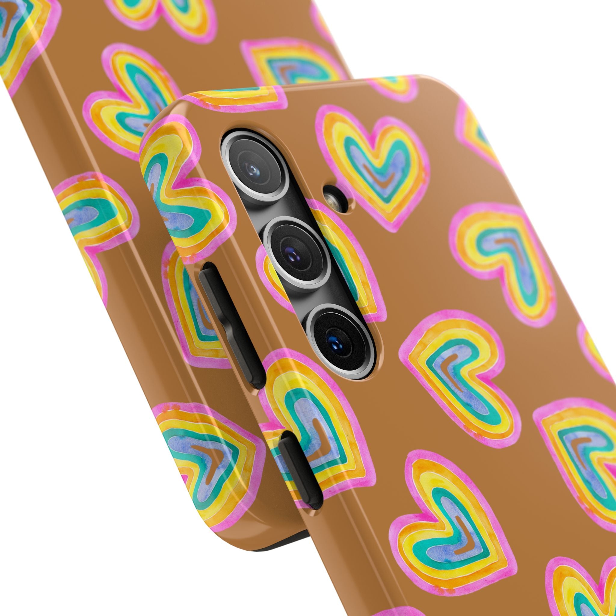 Rainbow Heart Tough Phone Case (For iPhone, Galaxy & More) - Light Brown
