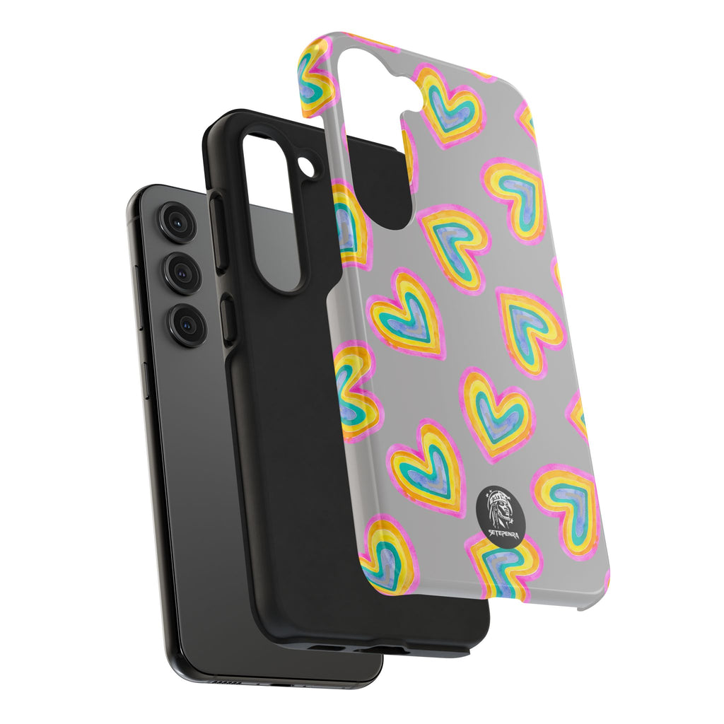 Rainbow Heart Tough Phone Case (For iPhone, Galaxy & More) - Light Grey