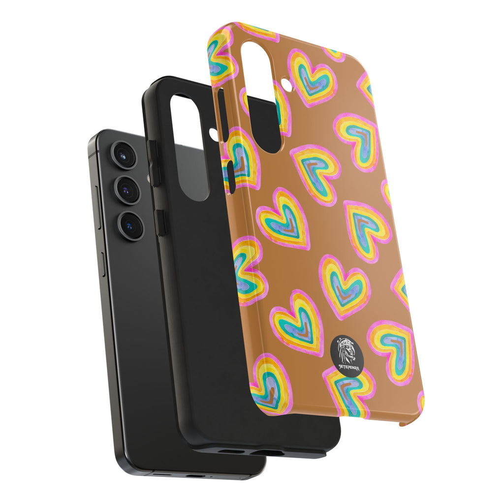 Rainbow Heart Tough Phone Case (For iPhone, Galaxy & More) - Light Brown
