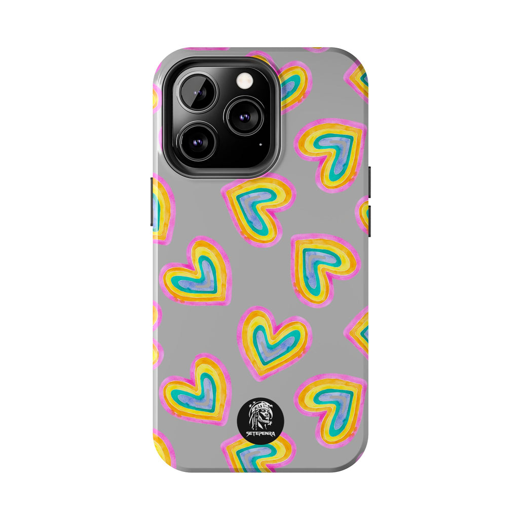 Rainbow Heart Tough Phone Case (For iPhone, Galaxy & More) - Light Grey