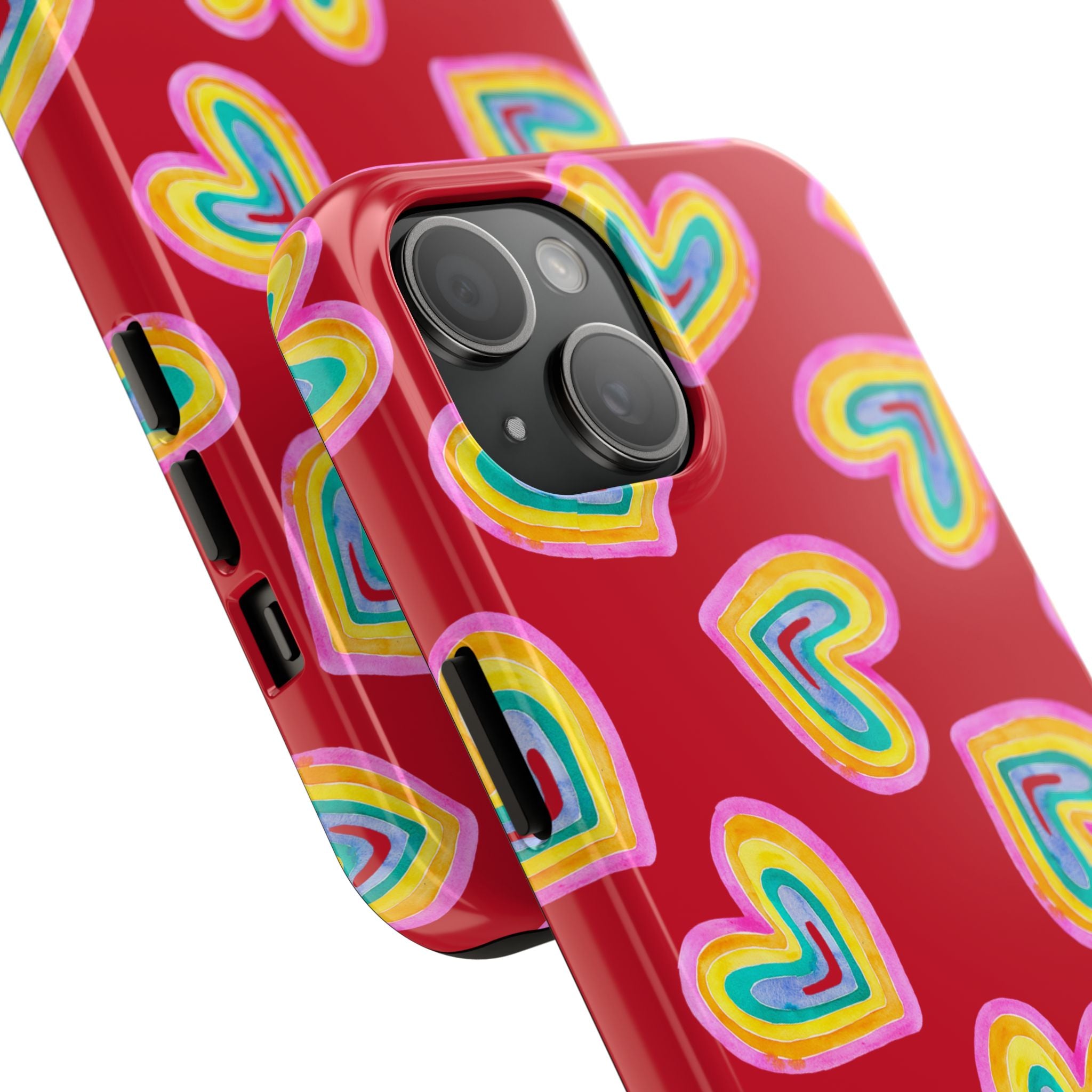 Rainbow Heart Tough Phone Case (For iPhone, Galaxy & More) - Dark Red