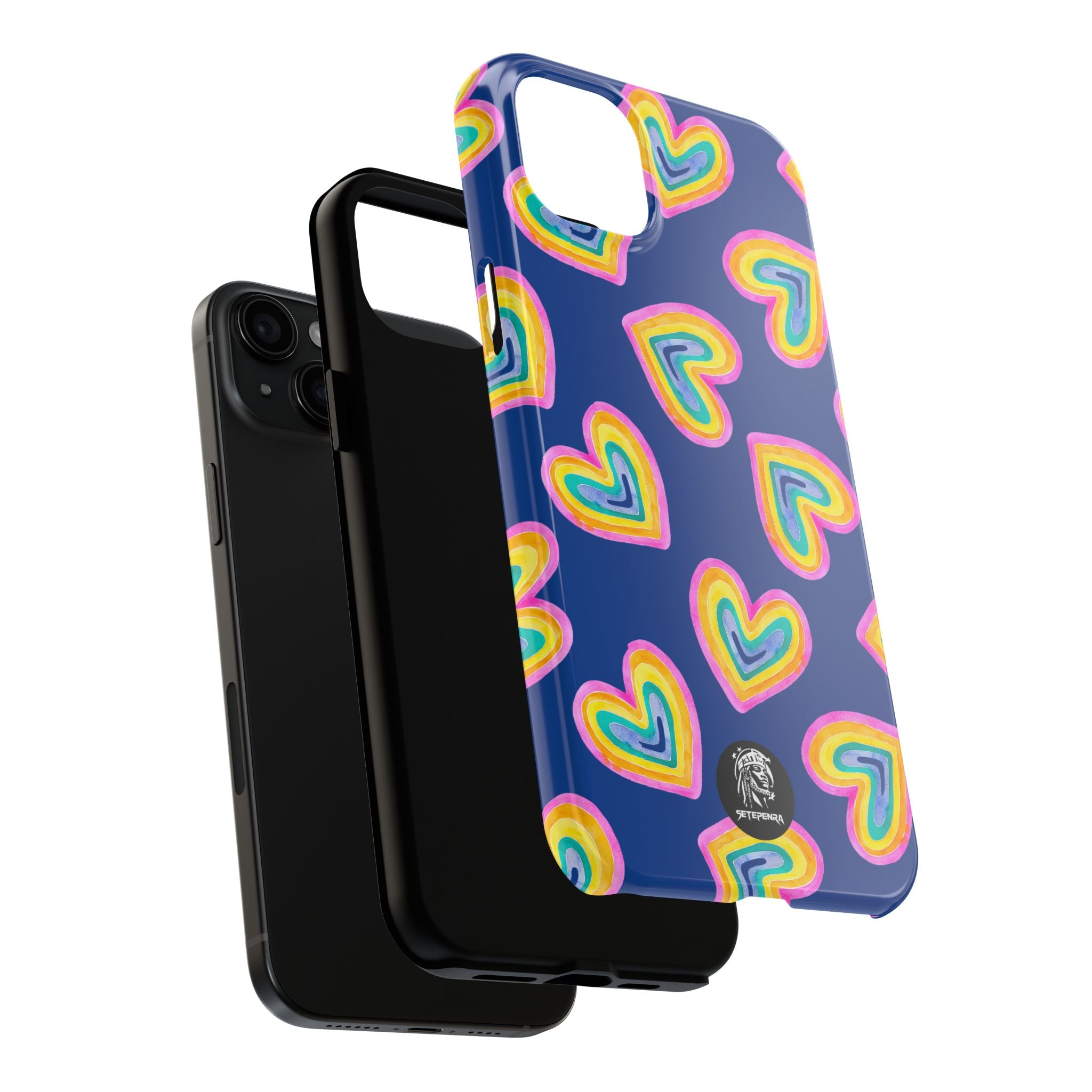 Rainbow Heart Tough Phone Case (For iPhone, Galaxy & More) - Dark Blue