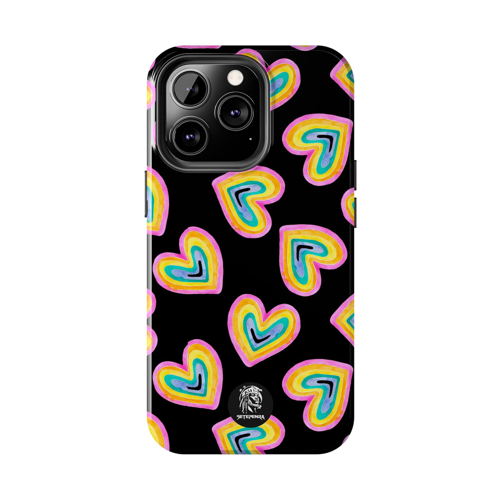 Rainbow Heart Tough Phone Case (For iPhone, Galaxy & More) - Black