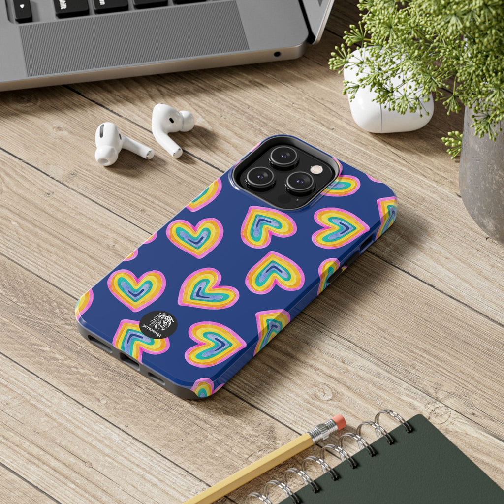 Rainbow Heart Tough Phone Case (For iPhone, Galaxy & More) - Dark Blue