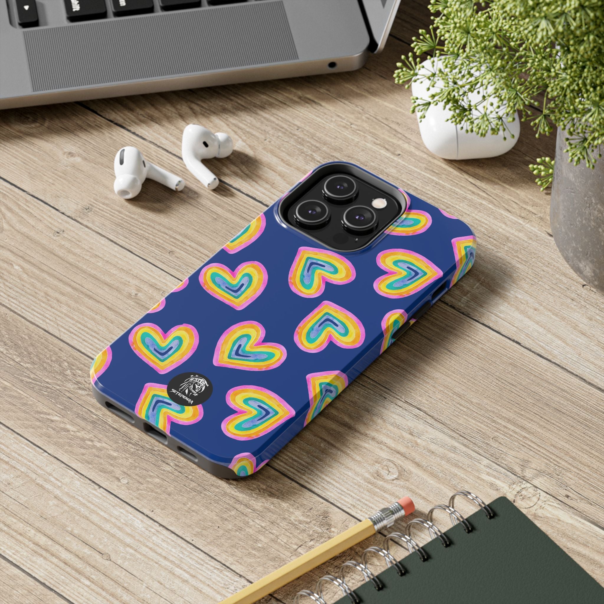 Rainbow Heart Tough Phone Case (For iPhone, Galaxy & More) - Dark Blue