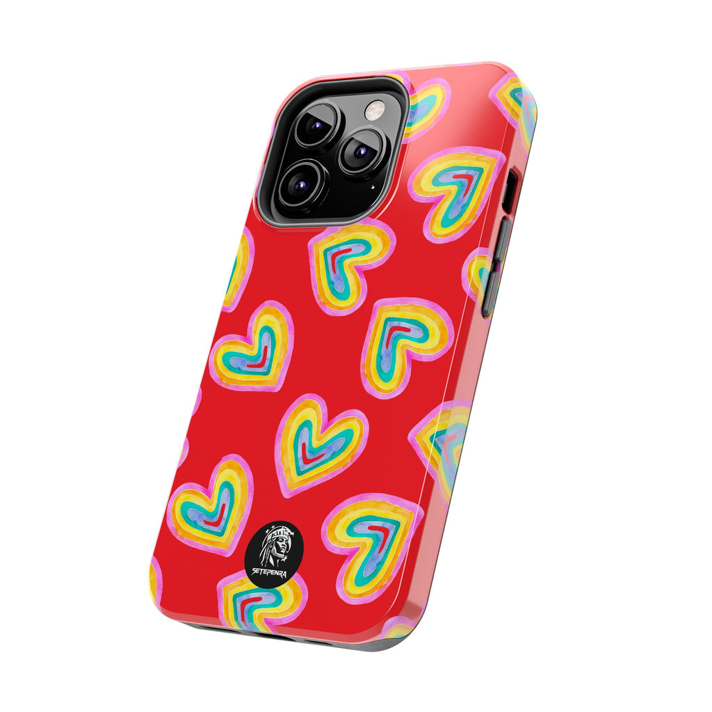 Rainbow Heart Tough Phone Case (For iPhone, Galaxy & More) - Red