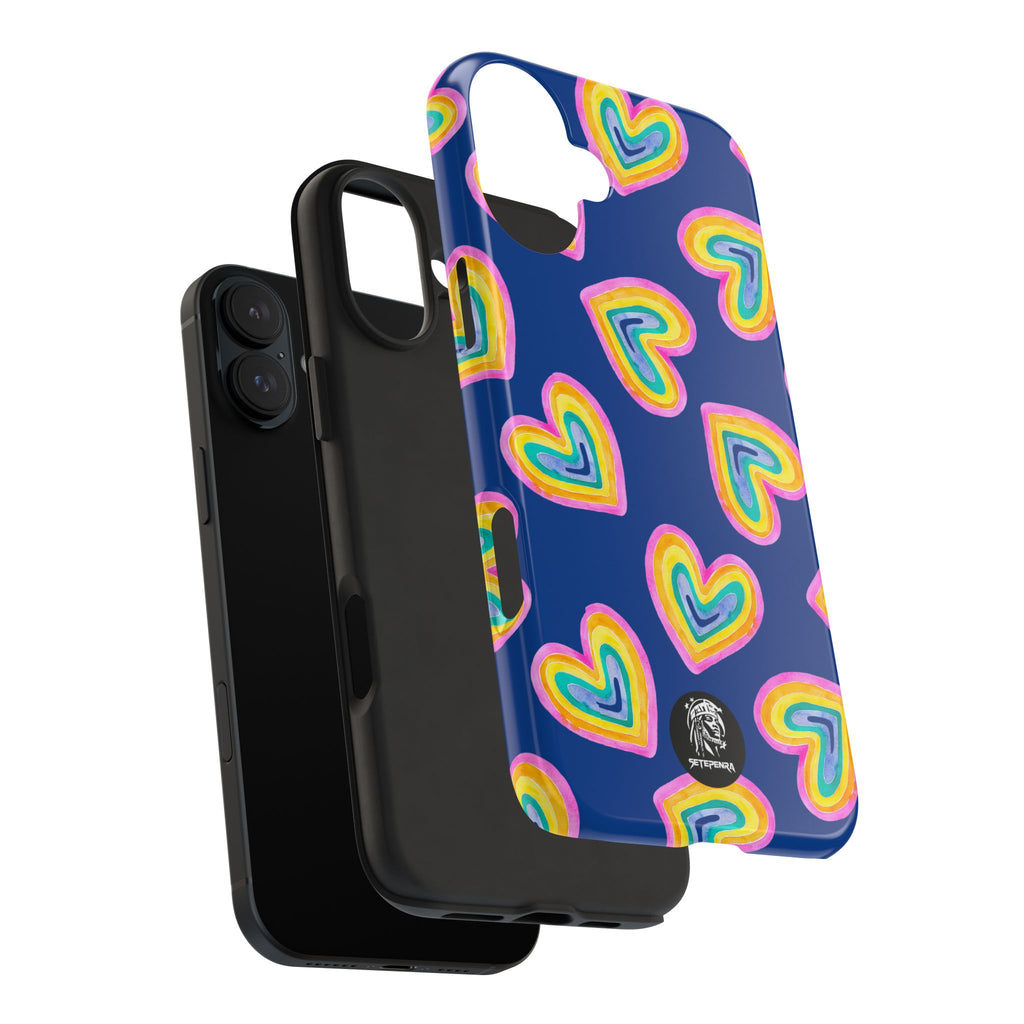 Rainbow Heart Tough Phone Case (For iPhone, Galaxy & More) - Dark Blue