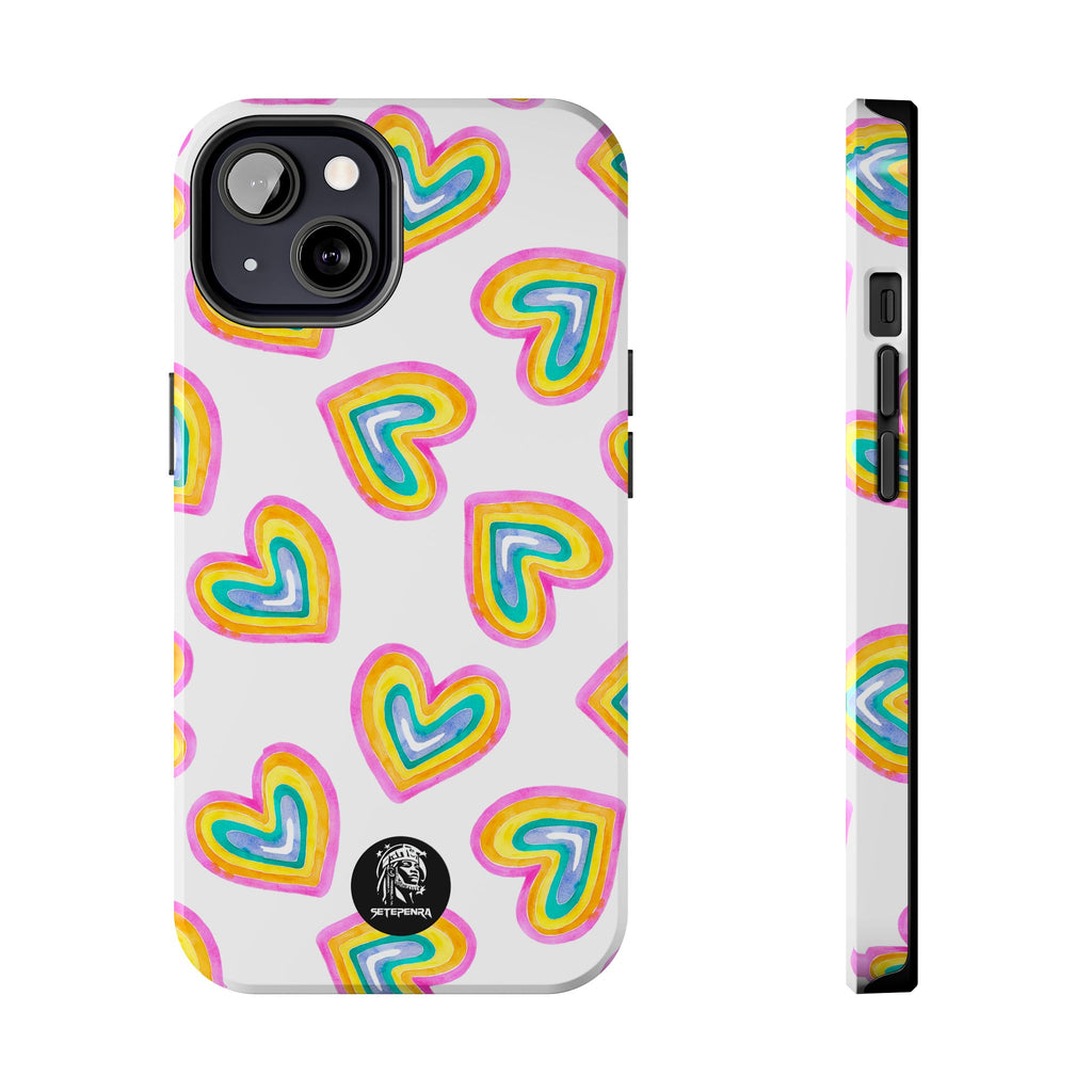 Rainbow Heart Tough Phone Case (For iPhone, Galaxy & More) - White SETEPENRA Phone Case.