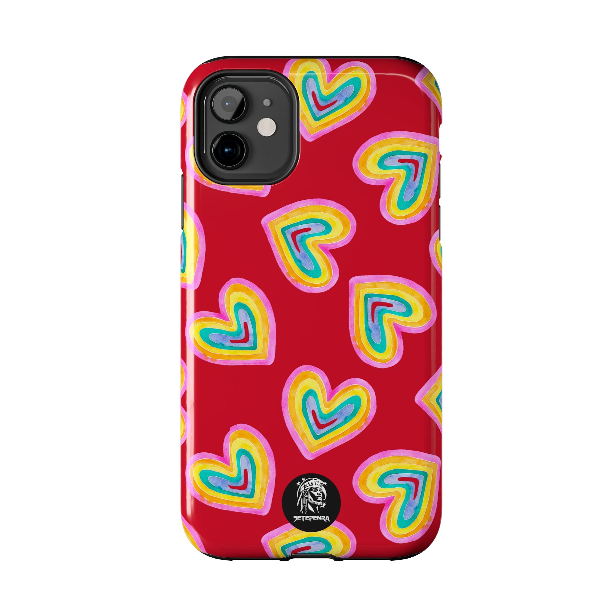 Rainbow Heart Tough Phone Case (For iPhone, Galaxy & More) - Dark Red