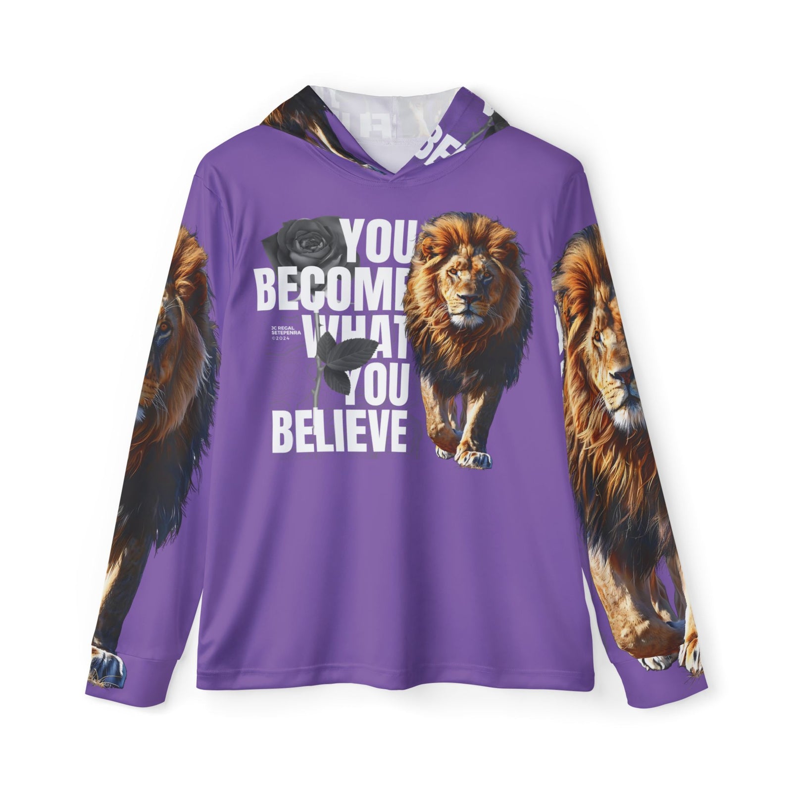 You Become What You Believe Men's Sports Warmup Hoodie (Light Purple) SETEPENRA All Over Prints.