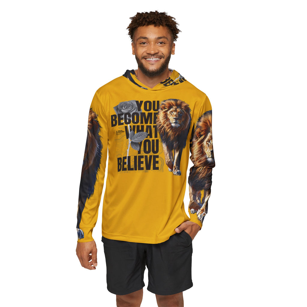 You Become What You Believe Men's Sports Warmup Hoodie (Gold) SETEPENRA All Over Prints.