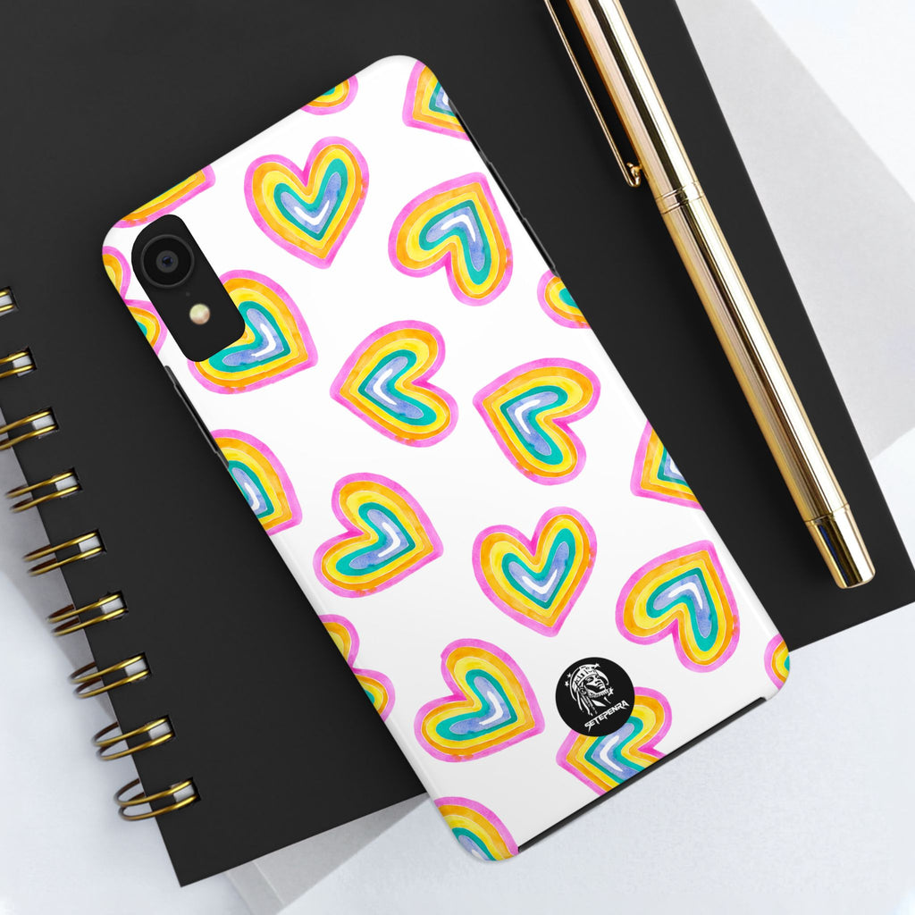 Rainbow Heart Tough Phone Case (For iPhone, Galaxy & More) - White